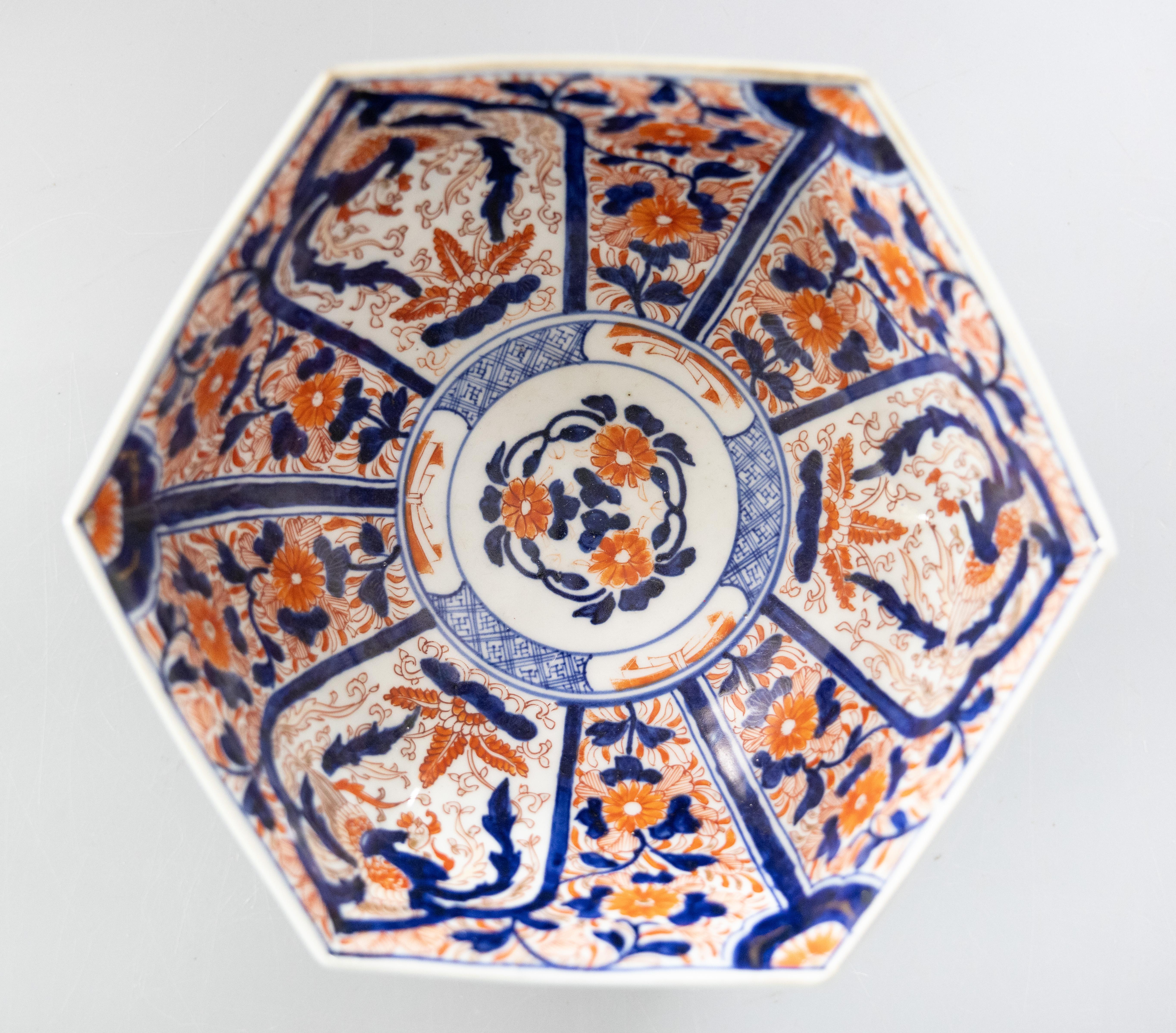 Porcelain 19th Century Meiji Period Japanese Imari Hexagonal Punch Bowl Centerpiece
