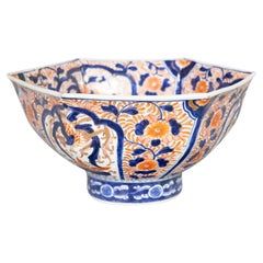 19th Century Meiji Period Japanese Imari Hexagonal Punch Bowl Centerpiece