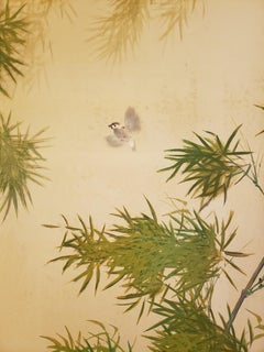 19th Century, Meiji Period, Japanese Six Panel Screen Bamboo on Silk