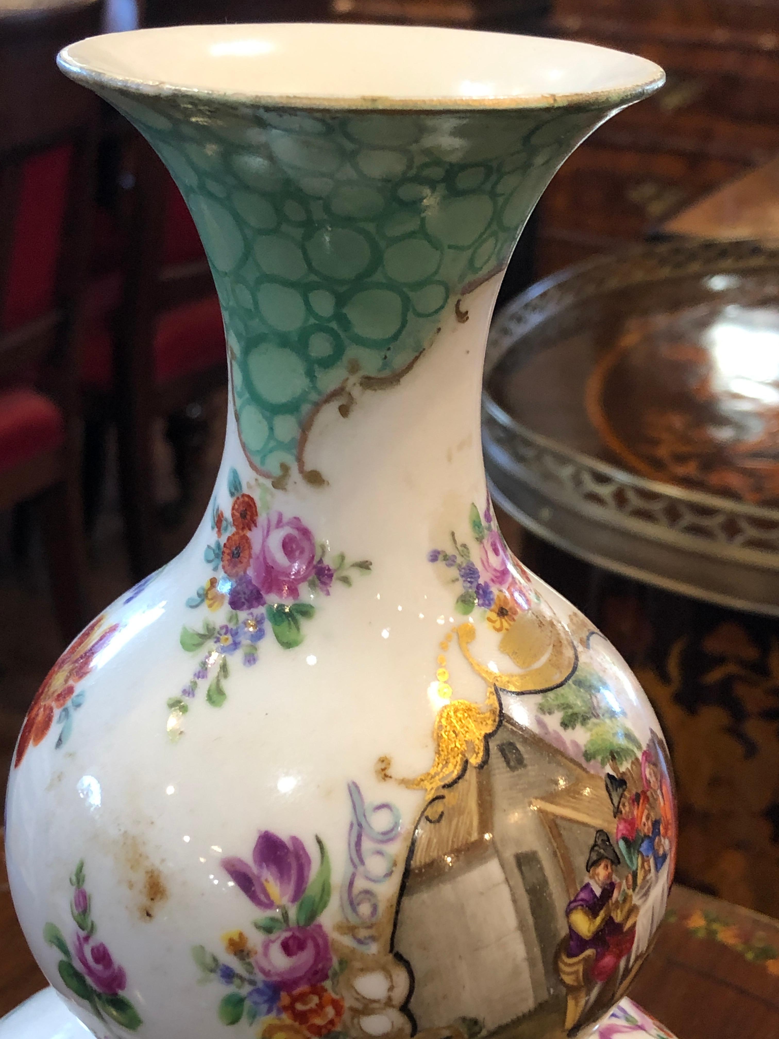 Hand-Painted 19th Century Meissen Augusto Rex Porcelain Vase Hand Painted, 1860s