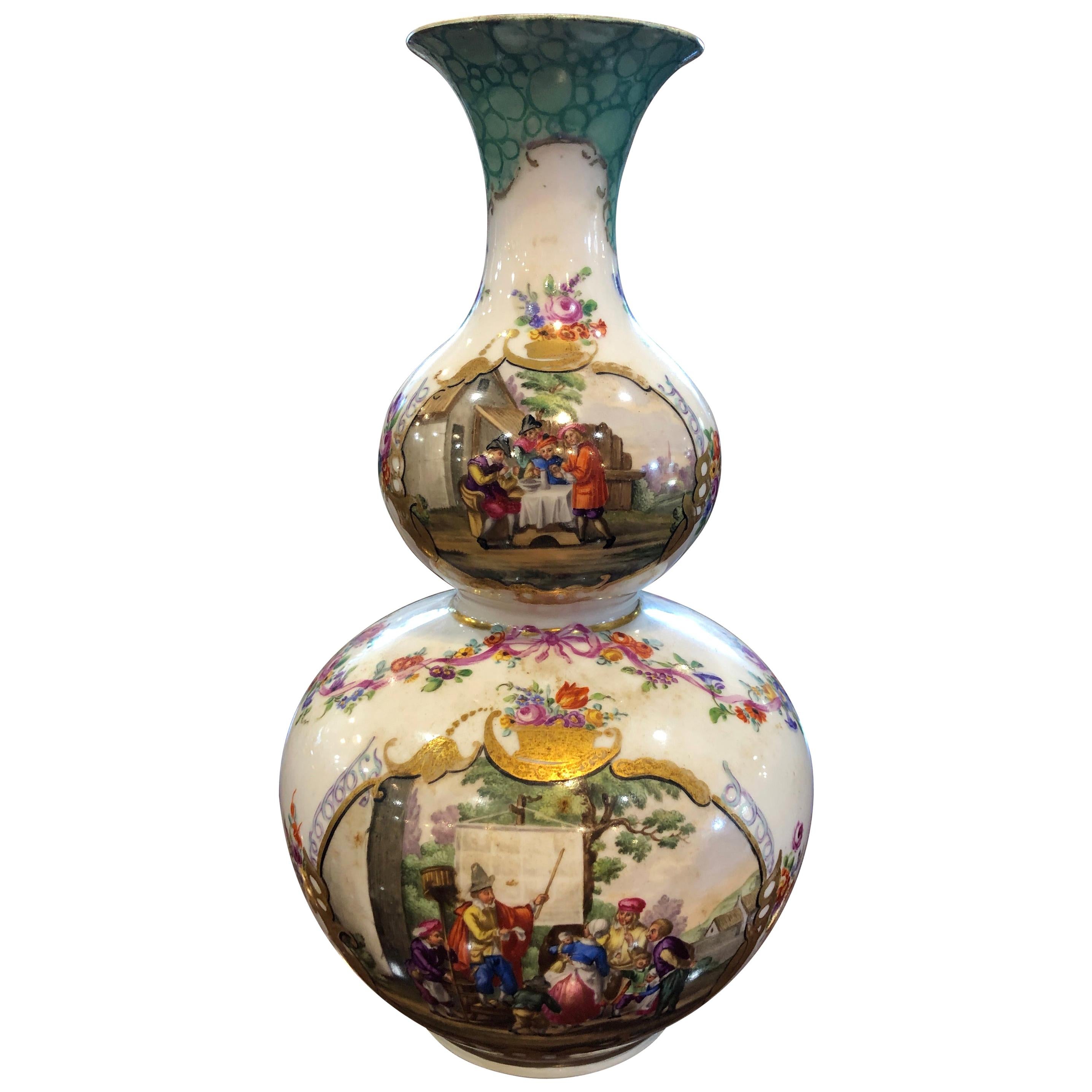 19th Century Meissen Augusto Rex Porcelain Vase Hand Painted, 1860s