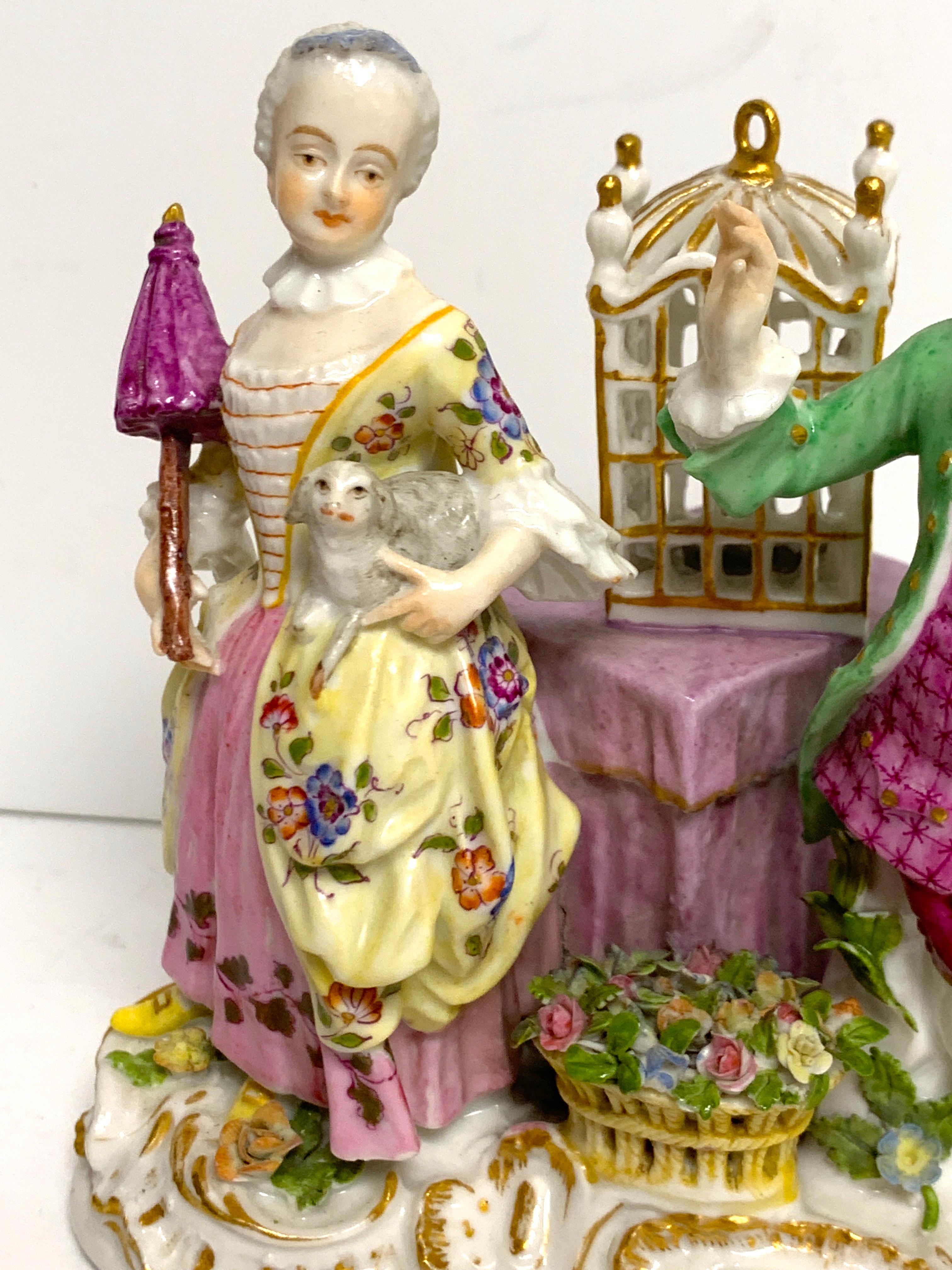 Hand-Painted 19th Century Meissen Birdcage Grouping For Sale
