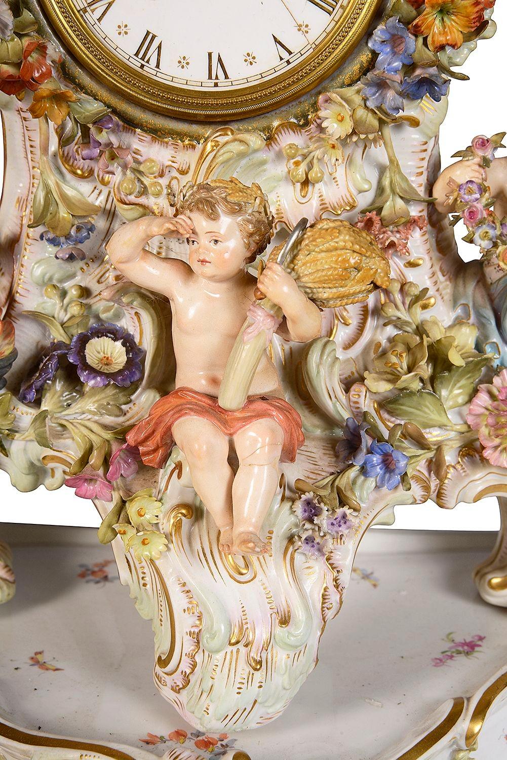 19th Century Meissen clock depicting the four seasons. In Good Condition For Sale In Brighton, Sussex