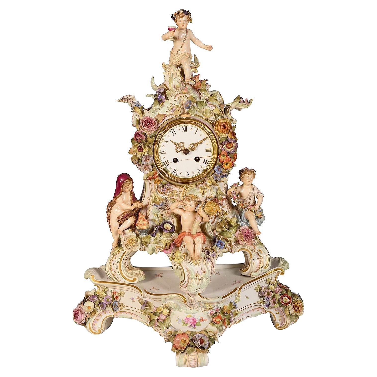 19th Century Meissen clock depicting the four seasons. For Sale