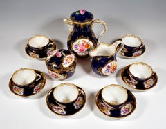 19th Century Meissen Coffee Set for 6 Persons, Cobalt, Bouquets and Gold Decor