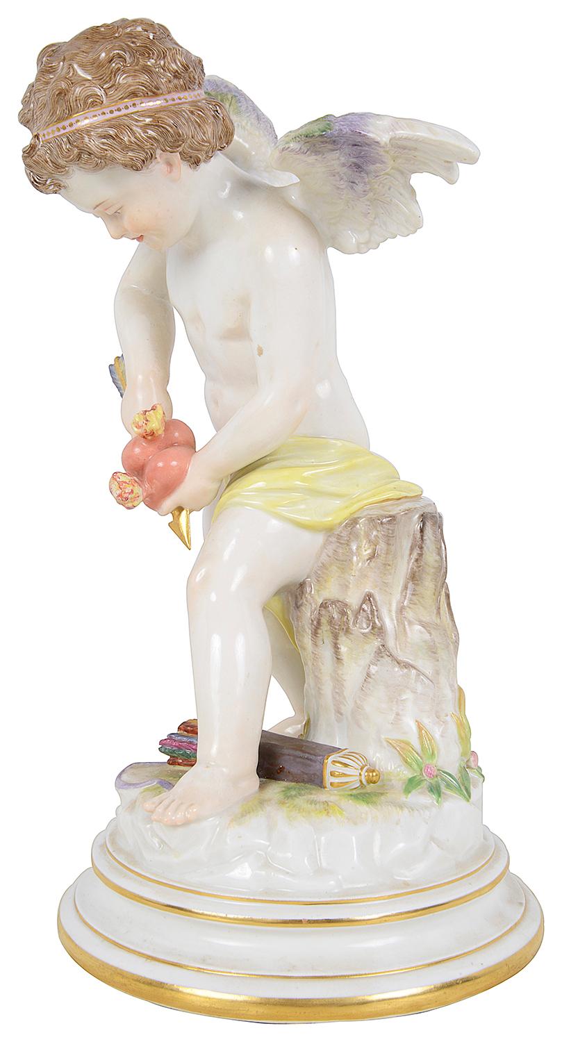 Hand-Painted 19th Century Meissen Cupid For Sale