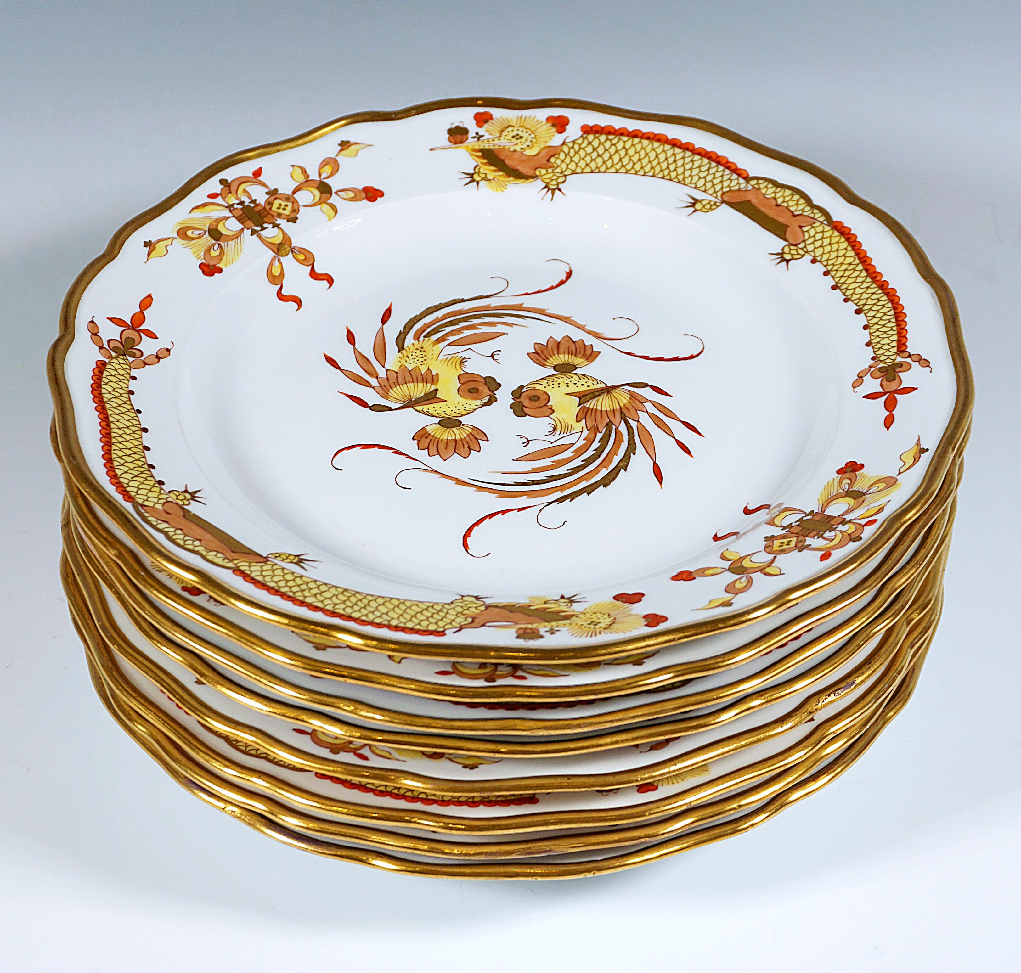 19th Century Meissen Dinner Set For 8 Persons Rich Dragon Yellow With Red & Gold 5