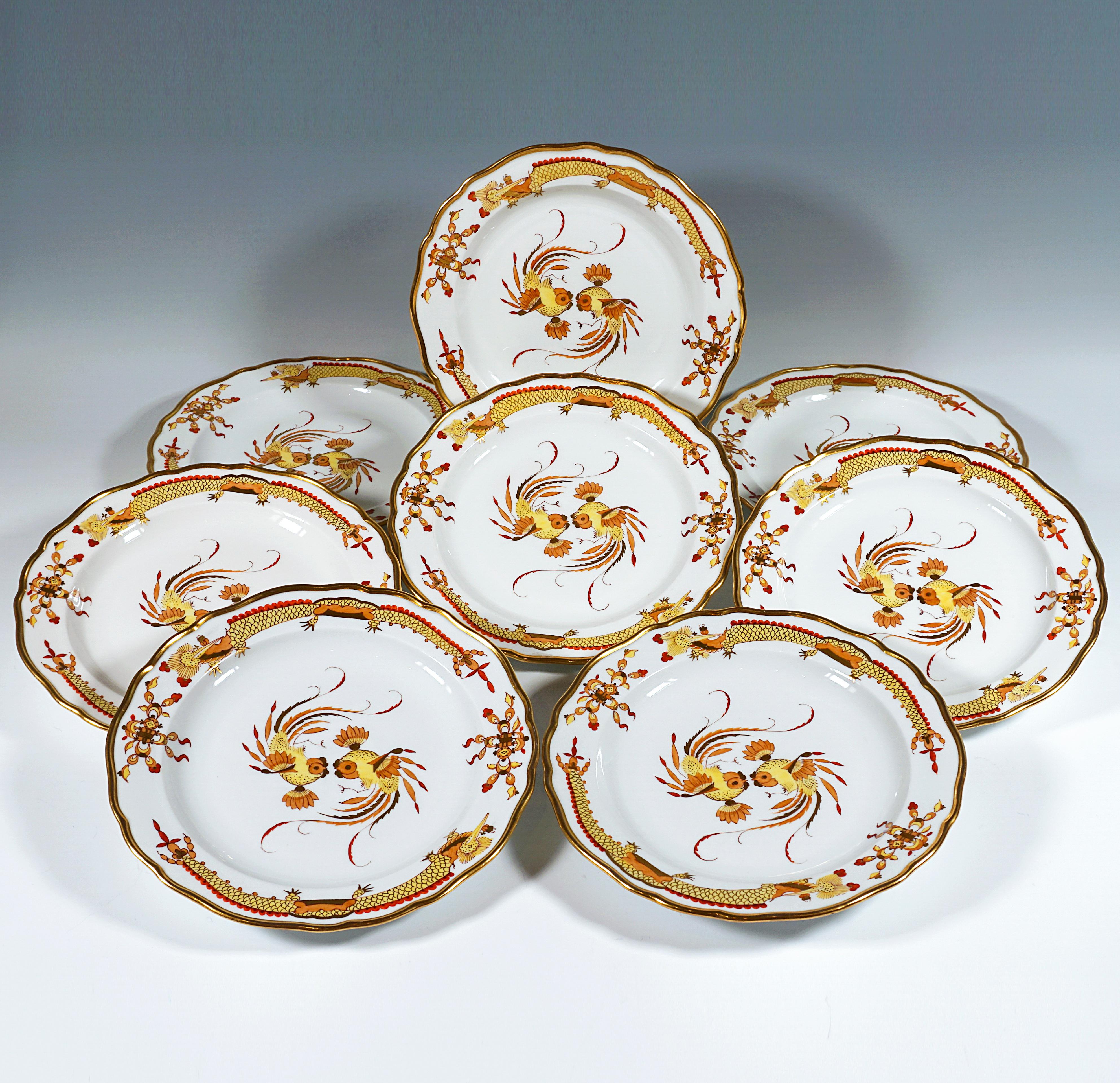 19th Century Meissen Dinner Set For 8 Persons Rich Dragon Yellow With Red & Gold 6