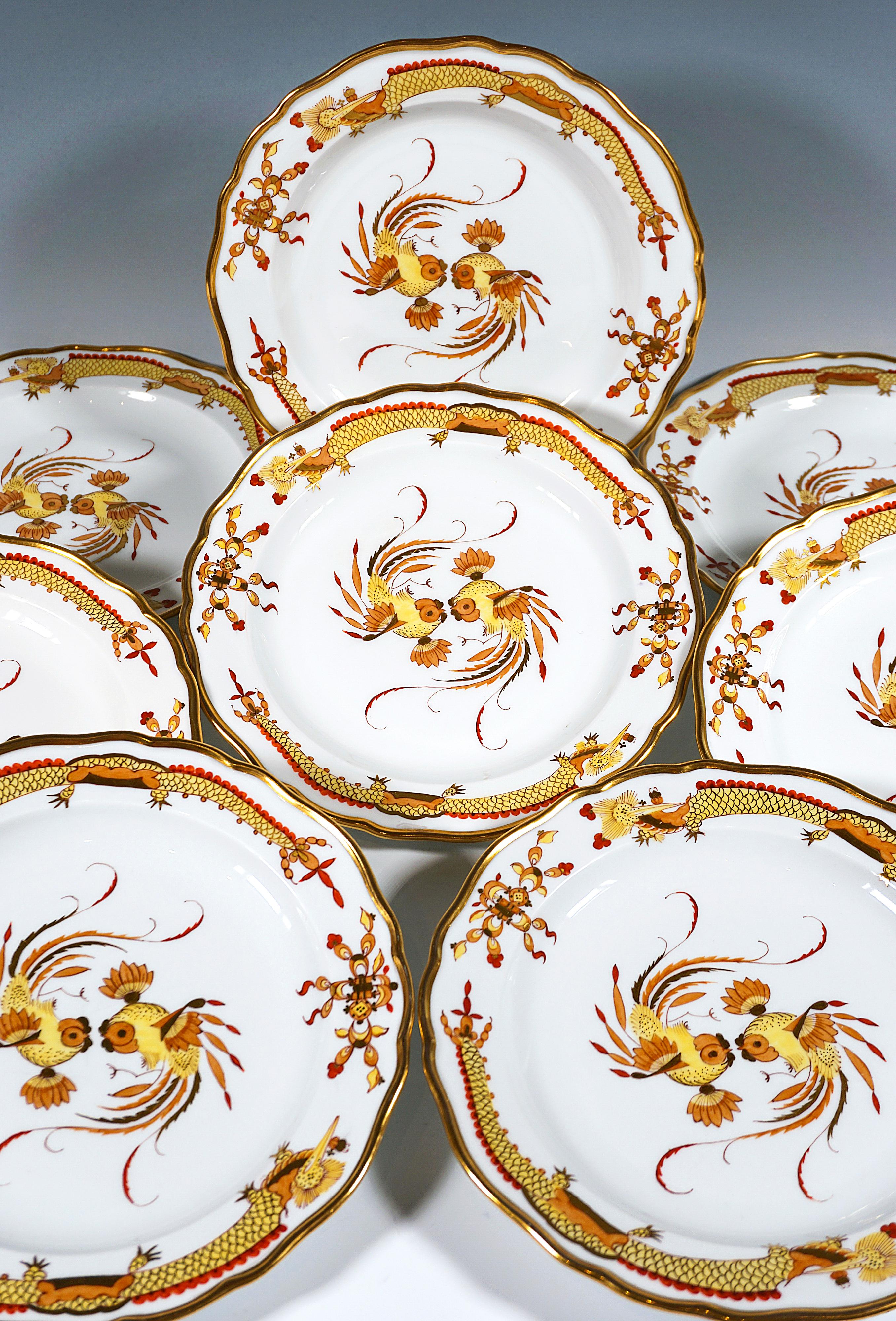 19th Century Meissen Dinner Set For 8 Persons Rich Dragon Yellow With Red & Gold 7