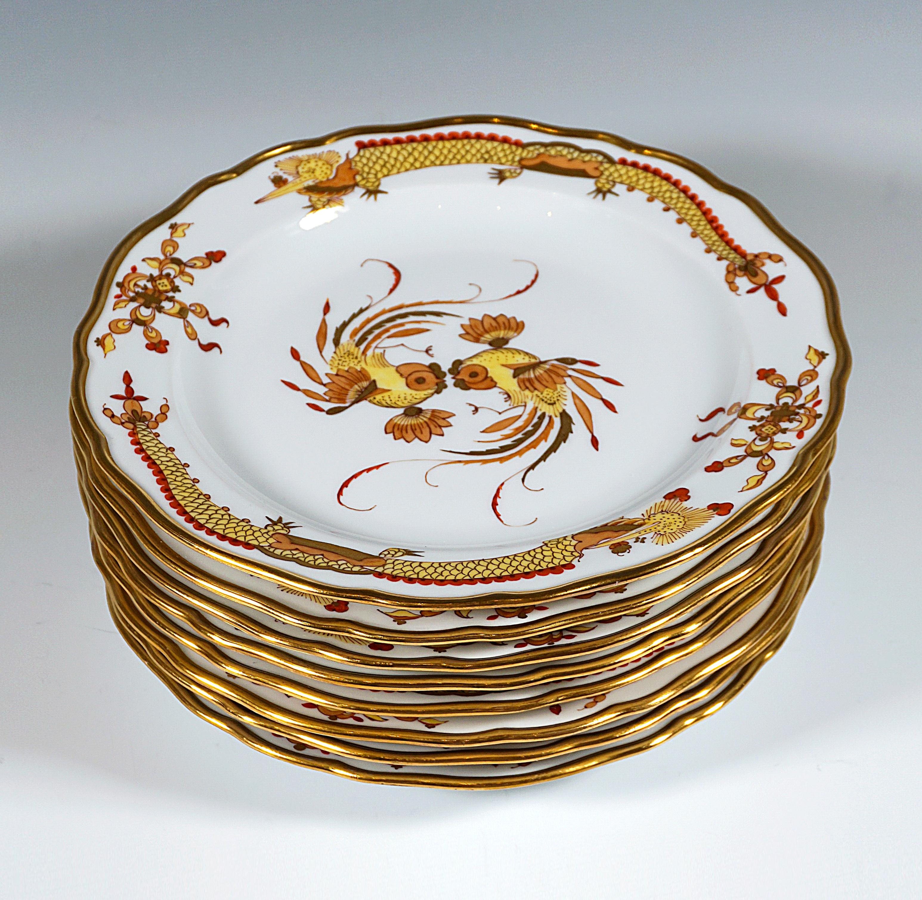 19th Century Meissen Dinner Set For 8 Persons Rich Dragon Yellow With Red & Gold 9
