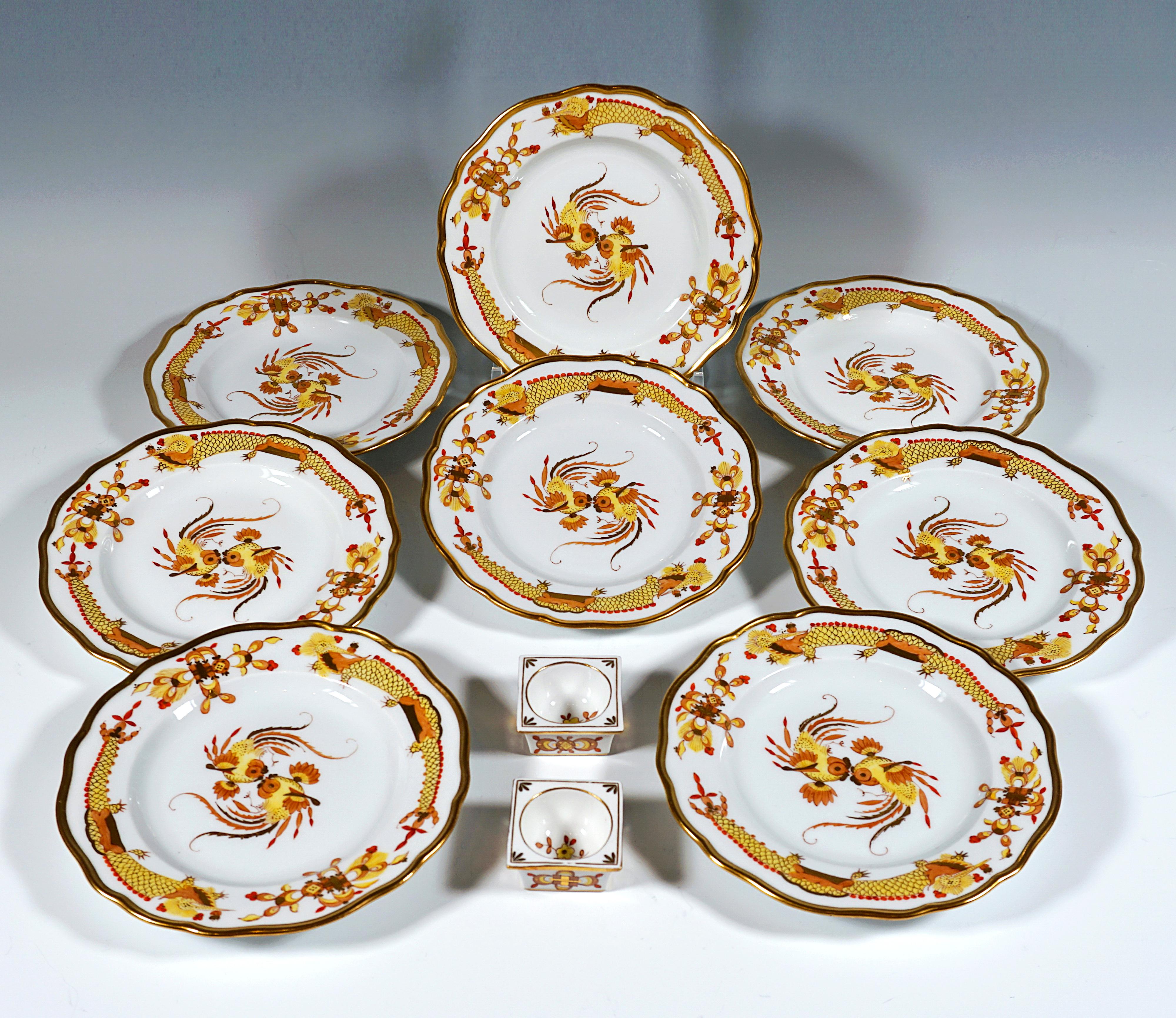 19th Century Meissen Dinner Set For 8 Persons Rich Dragon Yellow With Red & Gold 10