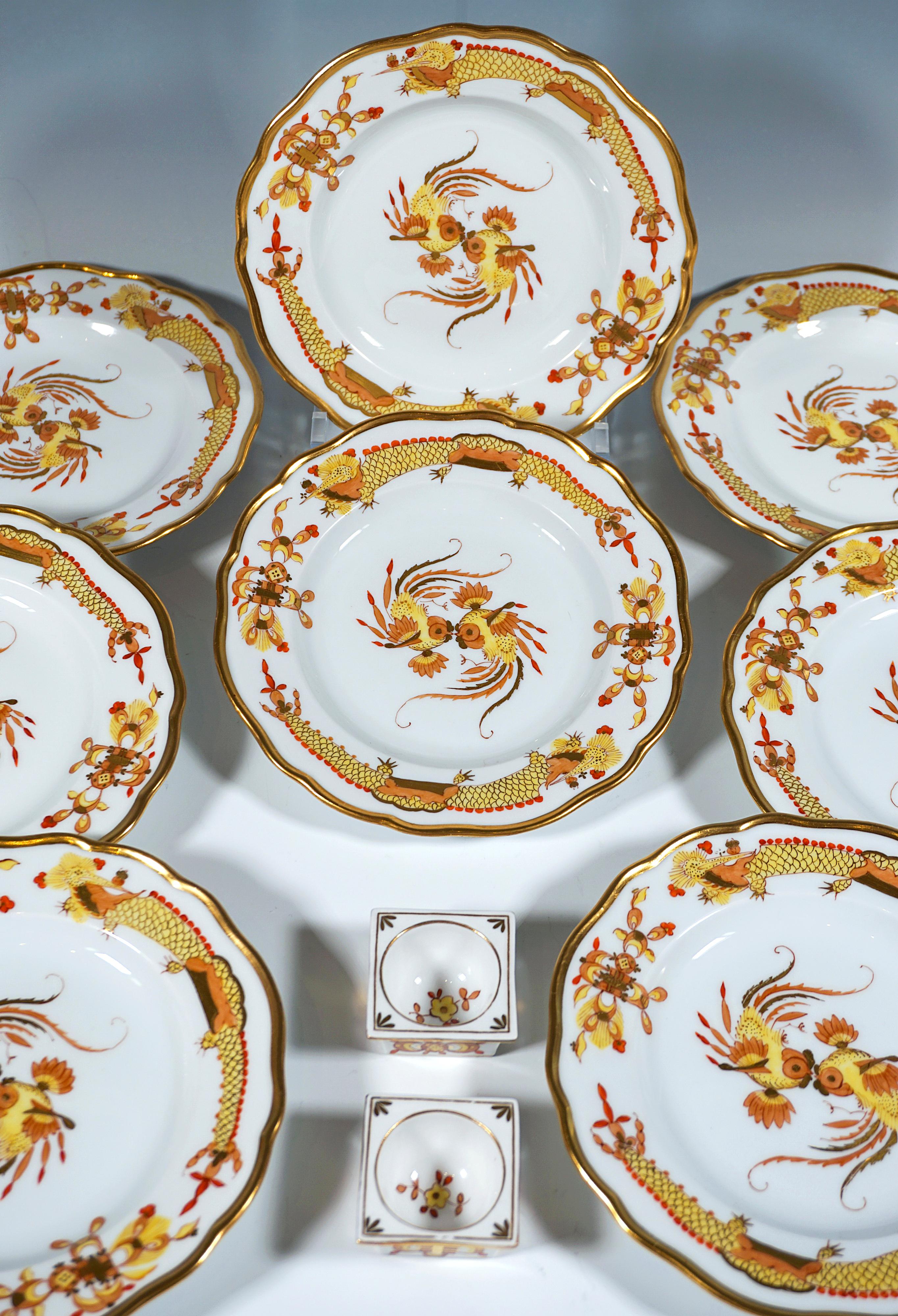 19th Century Meissen Dinner Set For 8 Persons Rich Dragon Yellow With Red & Gold 11