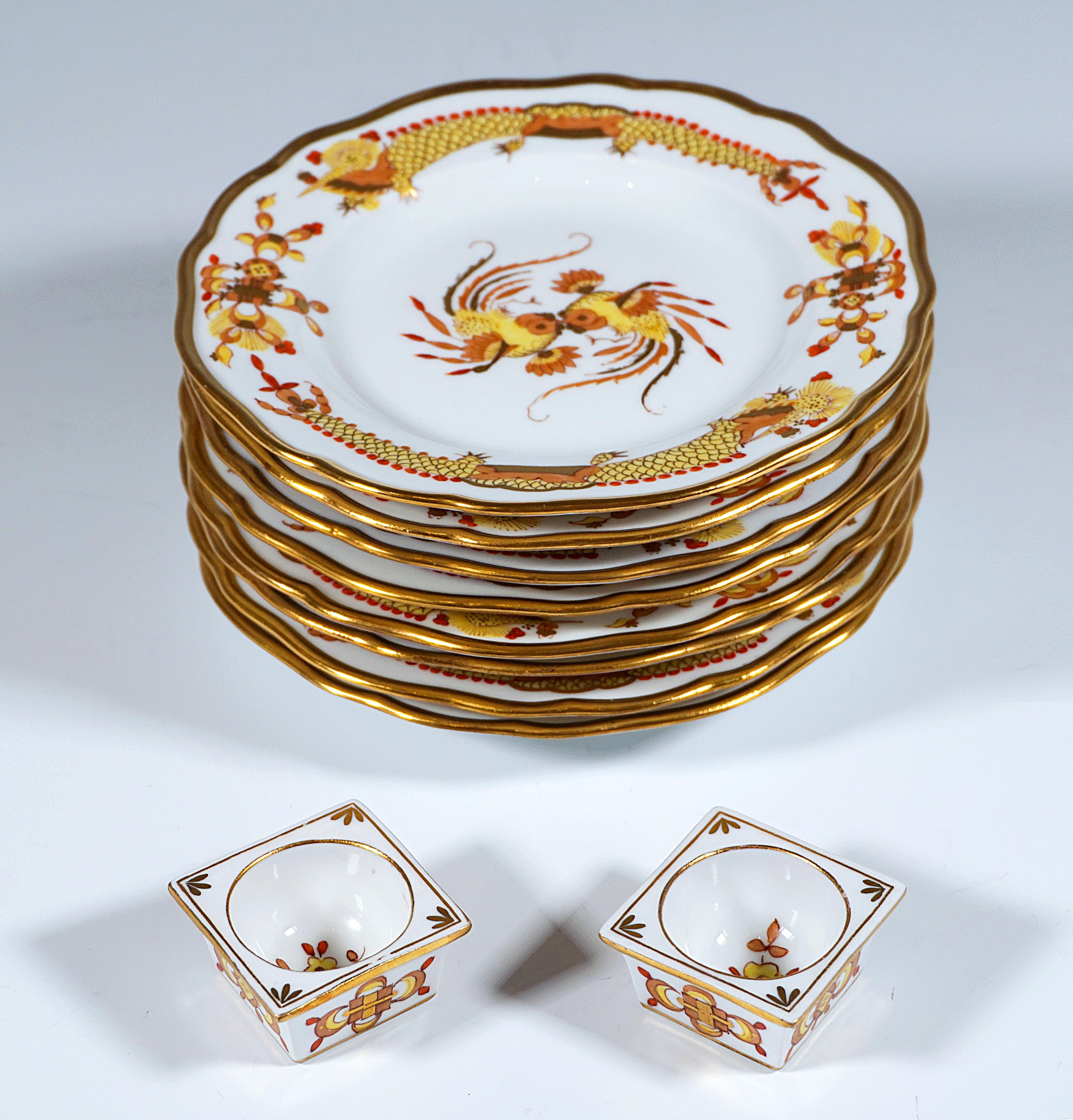 19th Century Meissen Dinner Set For 8 Persons Rich Dragon Yellow With Red & Gold 13