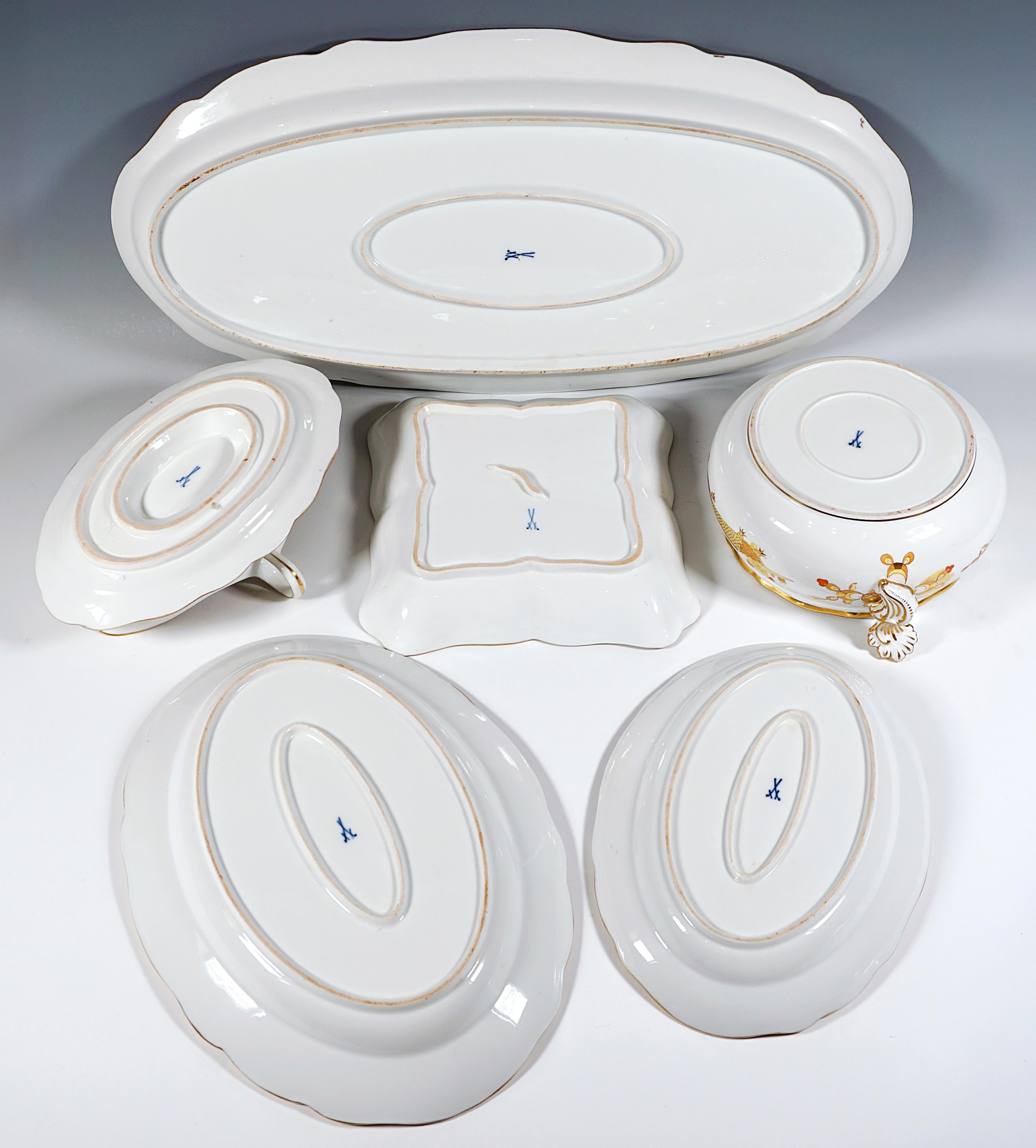 German 19th Century Meissen Dinner Set For 8 Persons Rich Dragon Yellow With Red & Gold