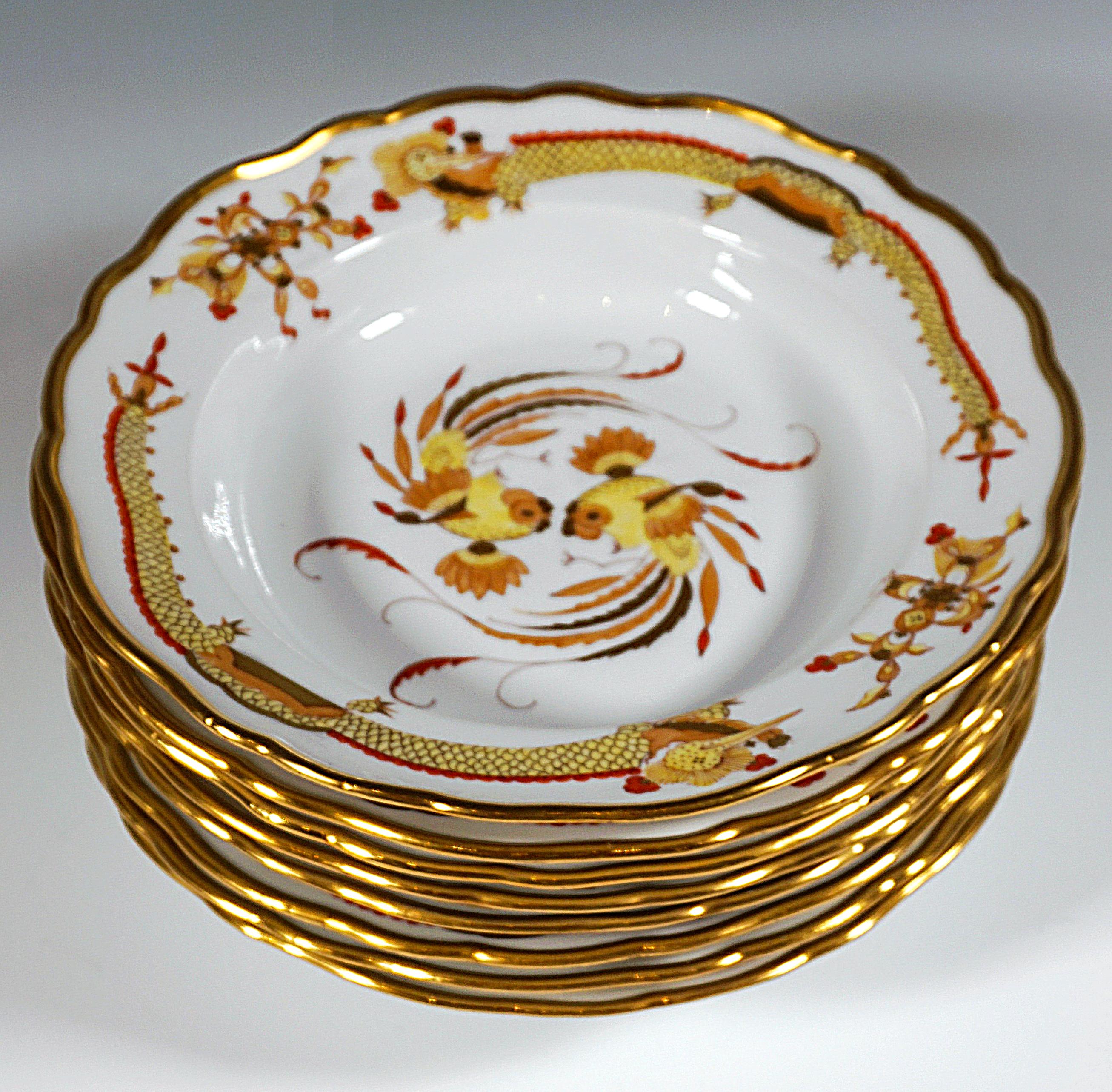 19th Century Meissen Dinner Set For 8 Persons Rich Dragon Yellow With Red & Gold 1