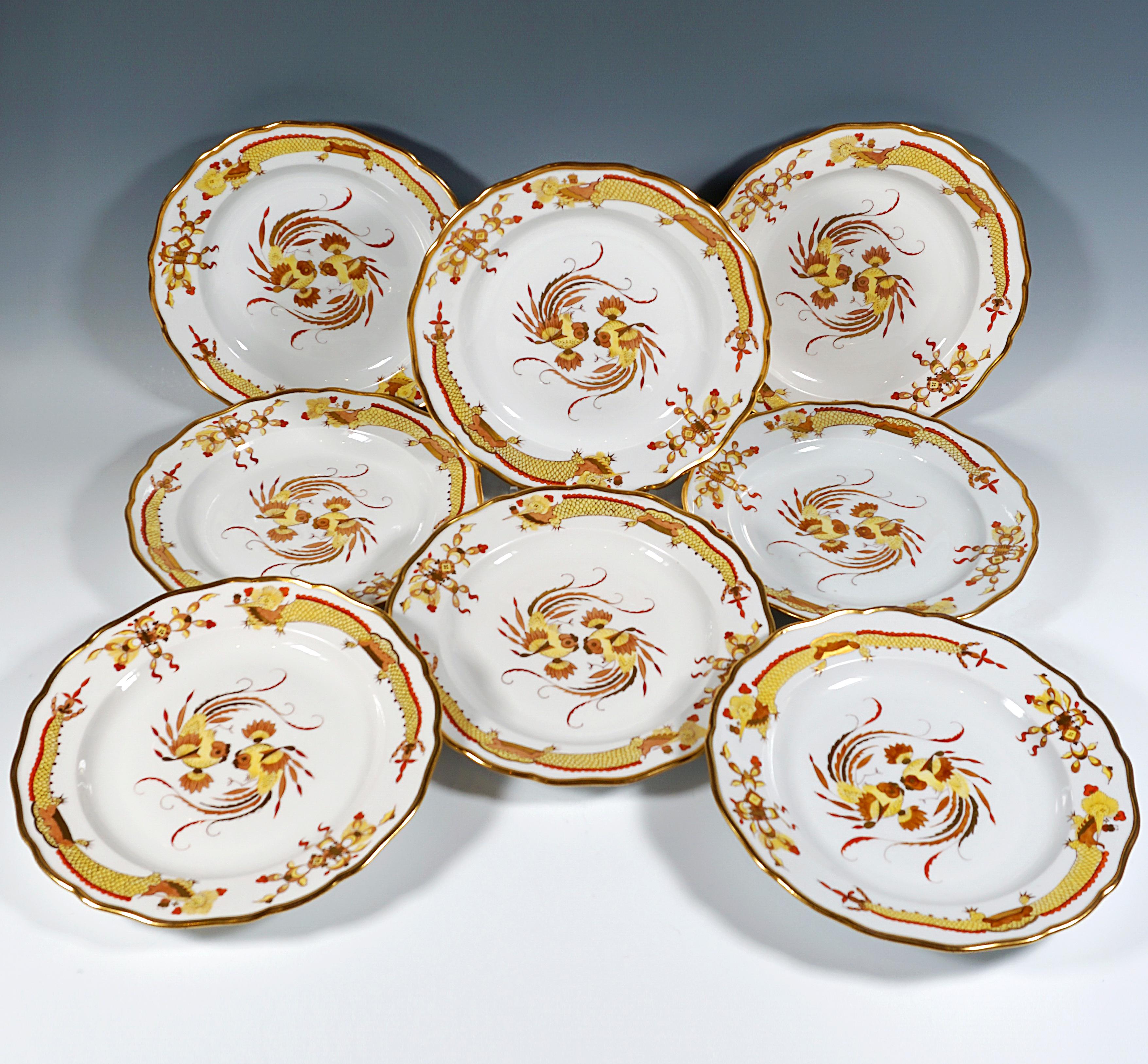 19th Century Meissen Dinner Set For 8 Persons Rich Dragon Yellow With Red & Gold 2