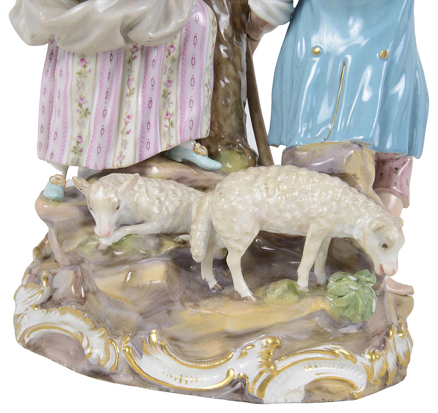 Porcelain 19th Century Meissen Figuren an Apple Picker, Shepherd and Woodman For Sale