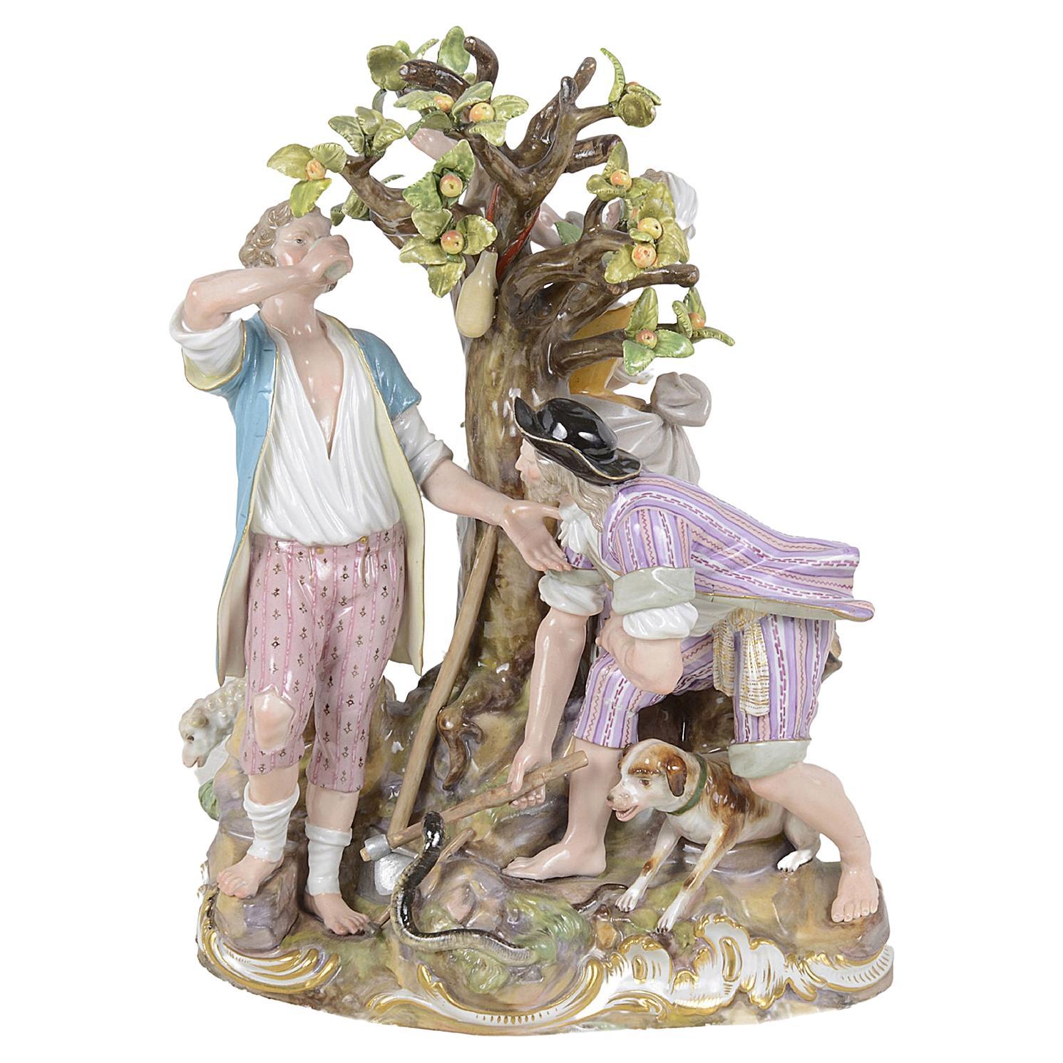 19th Century Meissen Figuren an Apple Picker, Shepherd and Woodman
