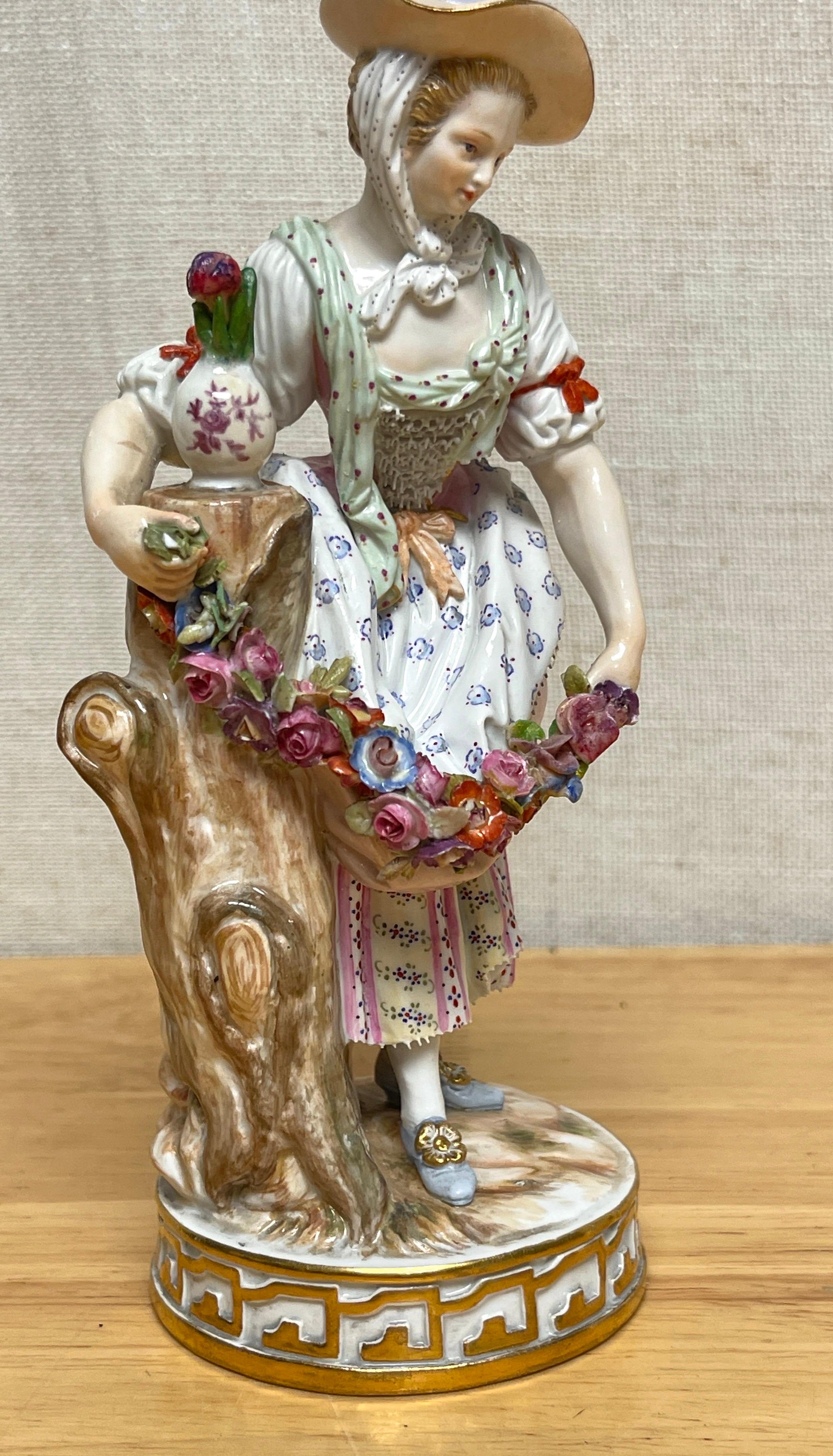 German 19th Century Meissen Figurine of a Lady Gardener