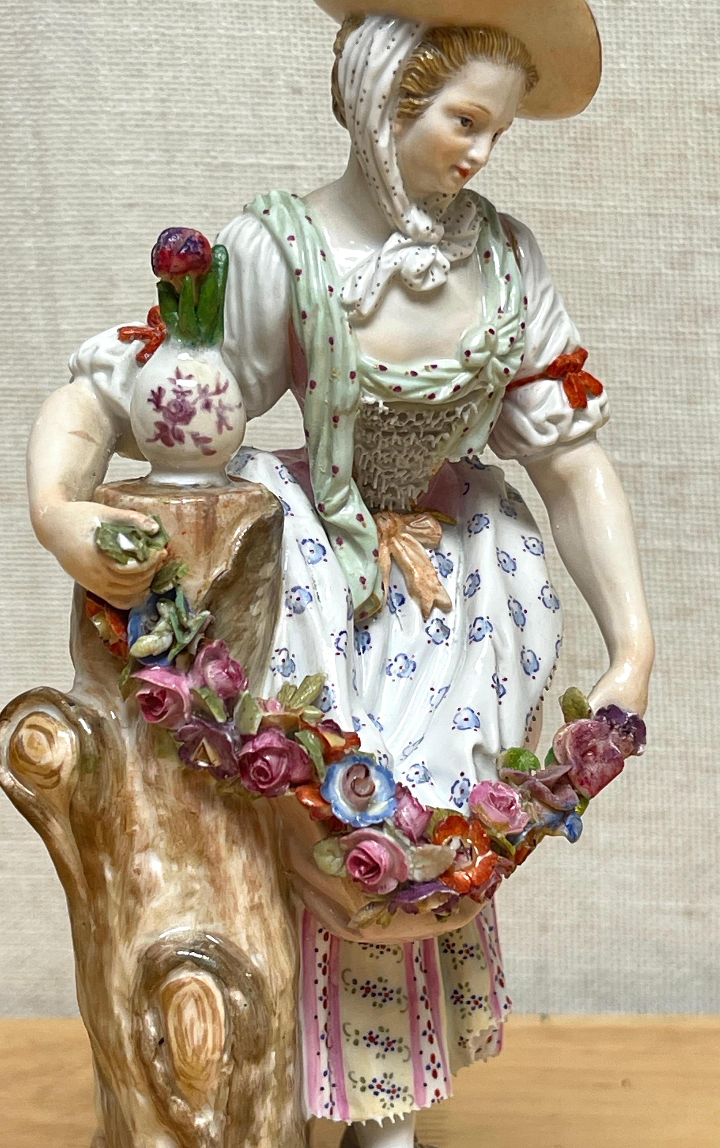 Hand-Painted 19th Century Meissen Figurine of a Lady Gardener
