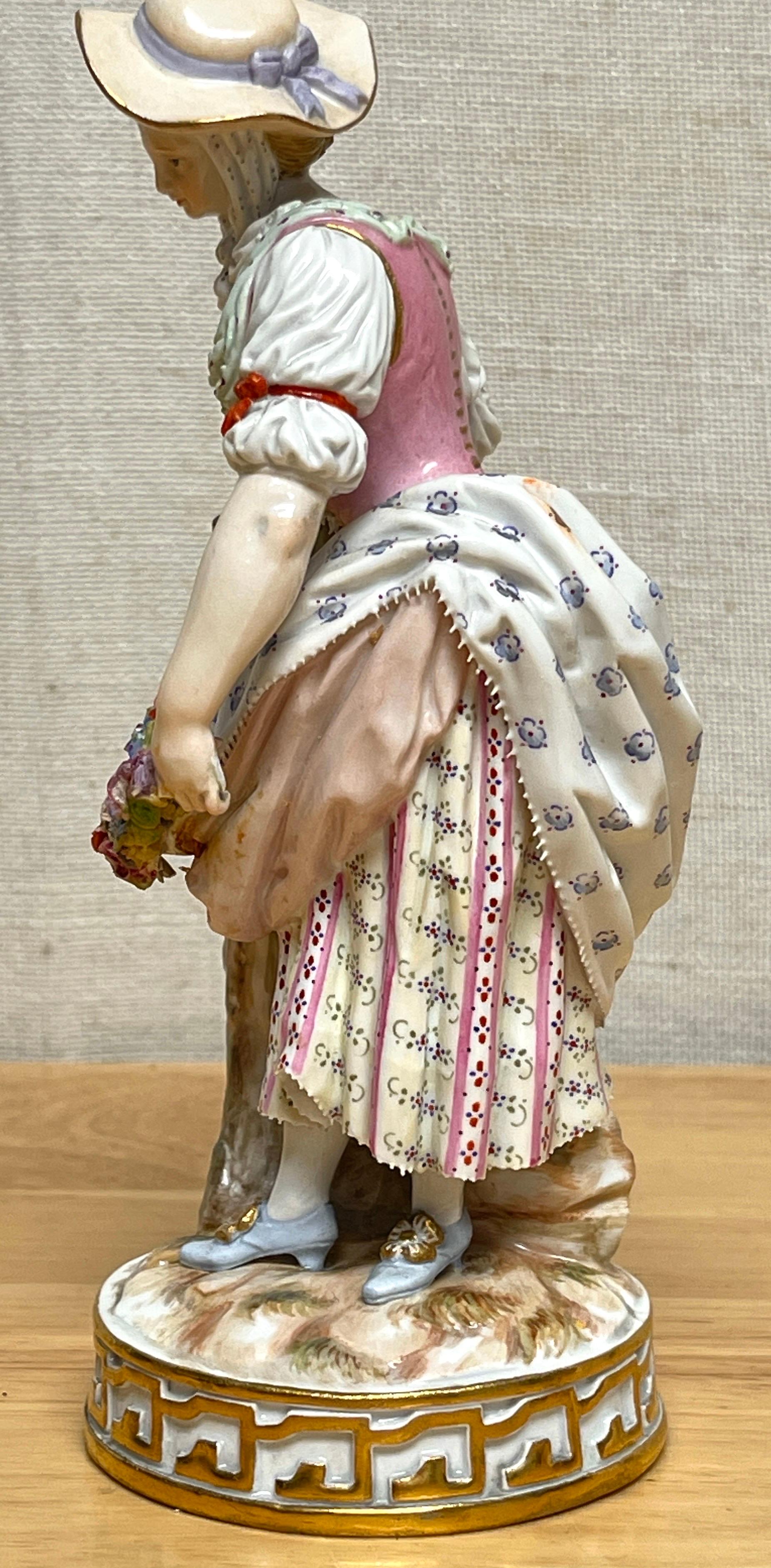 Porcelain 19th Century Meissen Figurine of a Lady Gardener