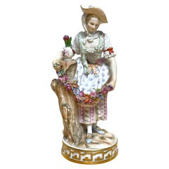 Antique 19th Century Meissen Figurine of a Lady Gardener