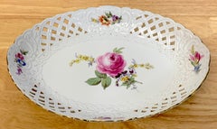 19th Century Meissen Floral Painted Reticulated Oval Basket