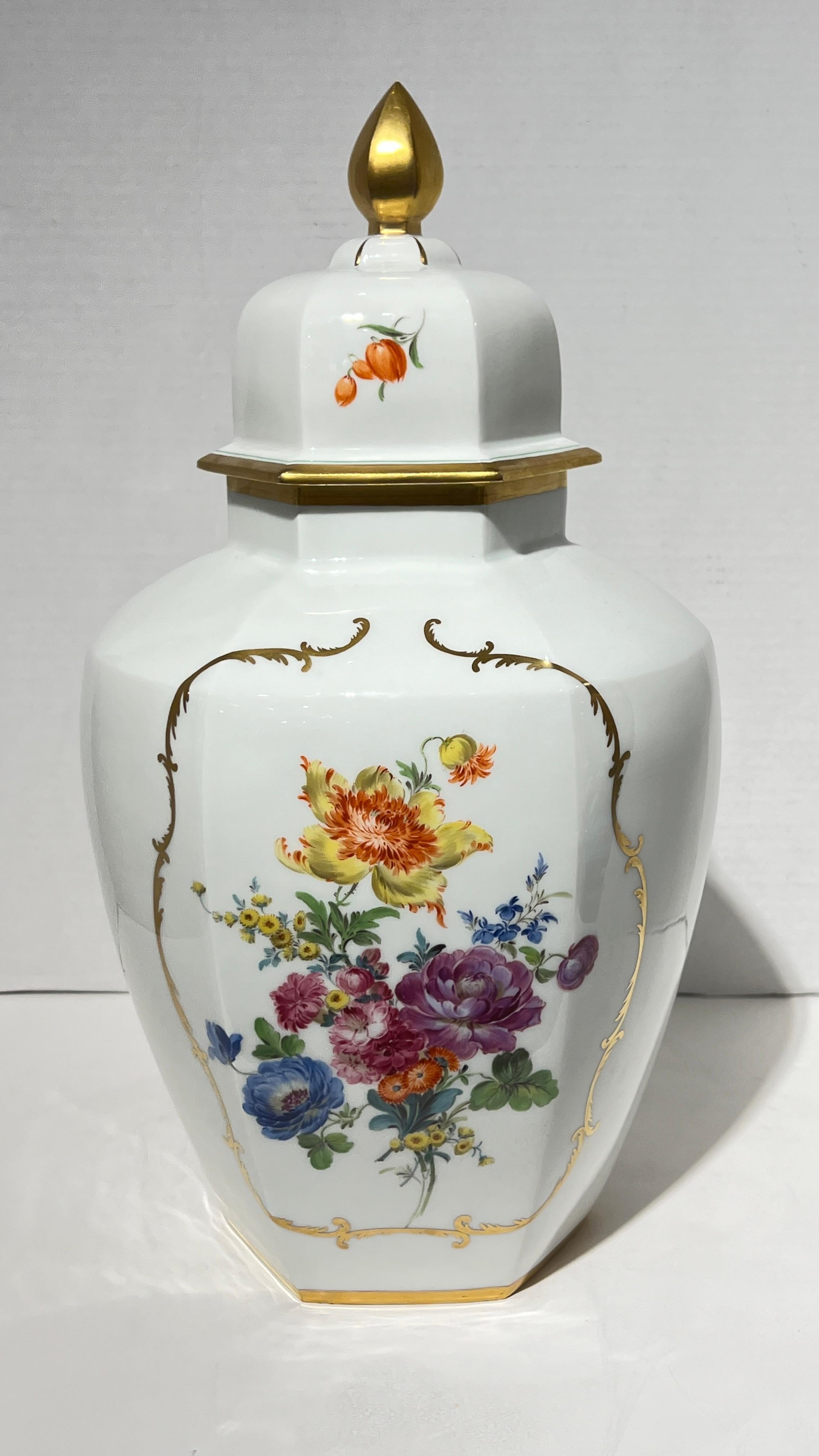 19th Century Meissen Floral Painted White Glazed Jar with Cover 1