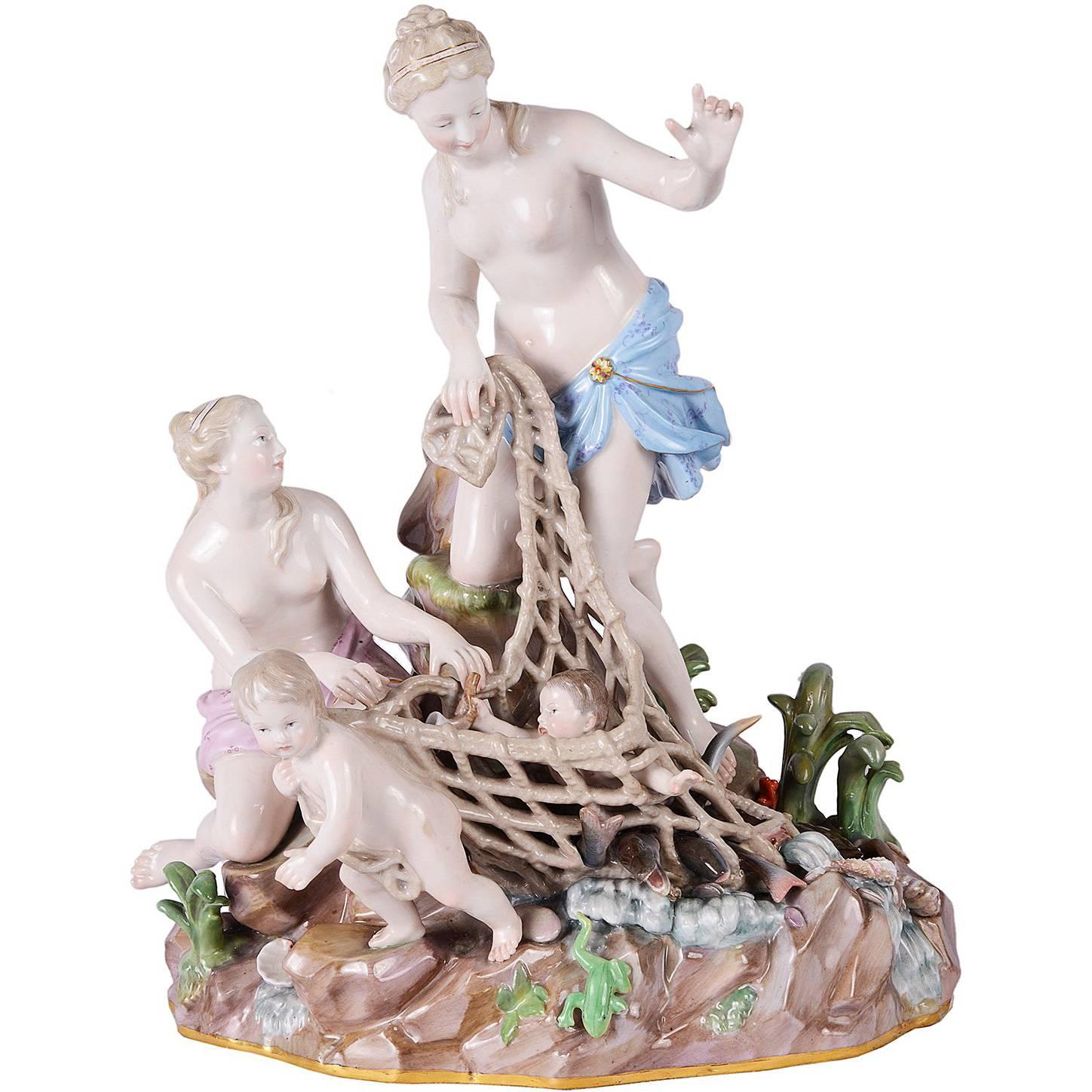 19th Century Meissen Group, "Capture of an Infant Triton" For Sale