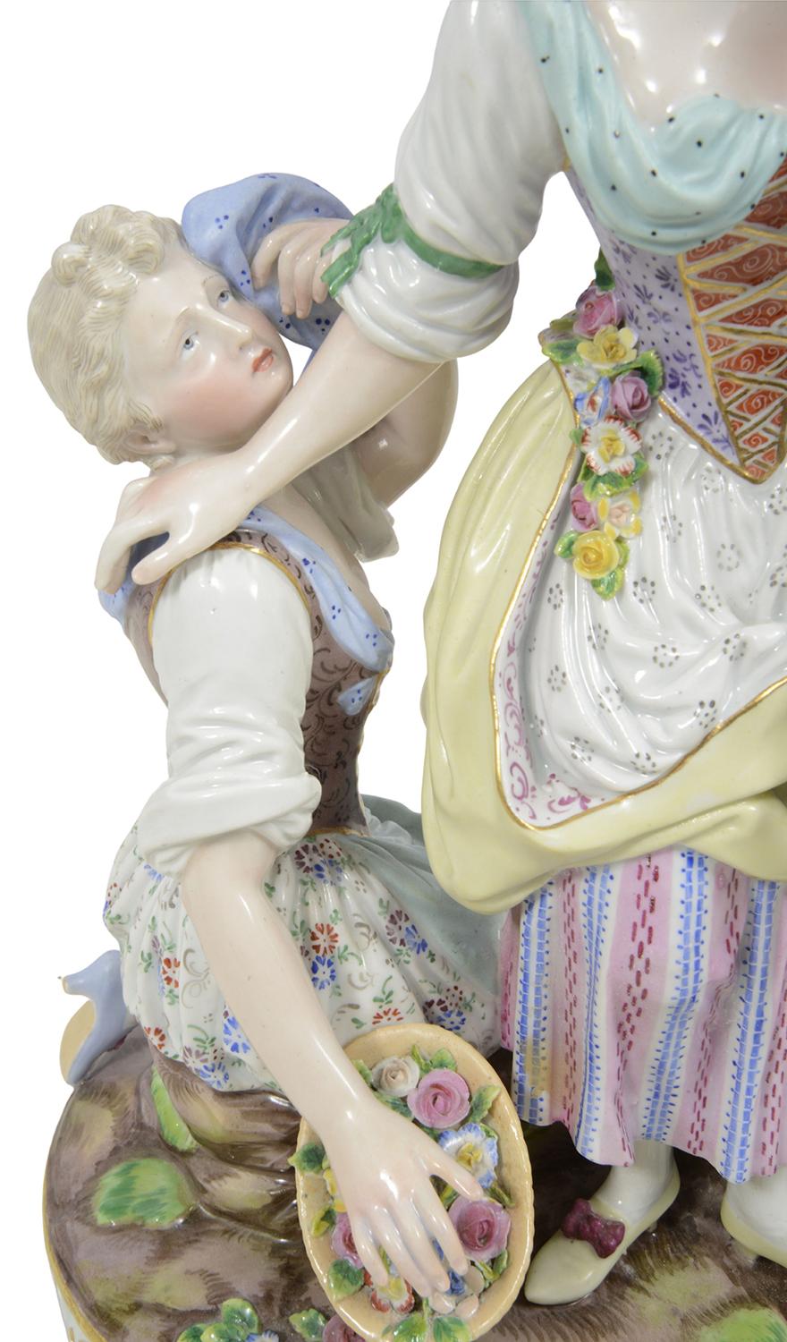 Romantic 19th Century Meissen Group of Lovers For Sale