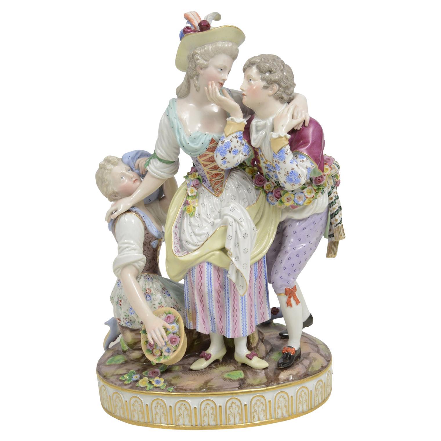 19th Century Meissen Group of Lovers For Sale