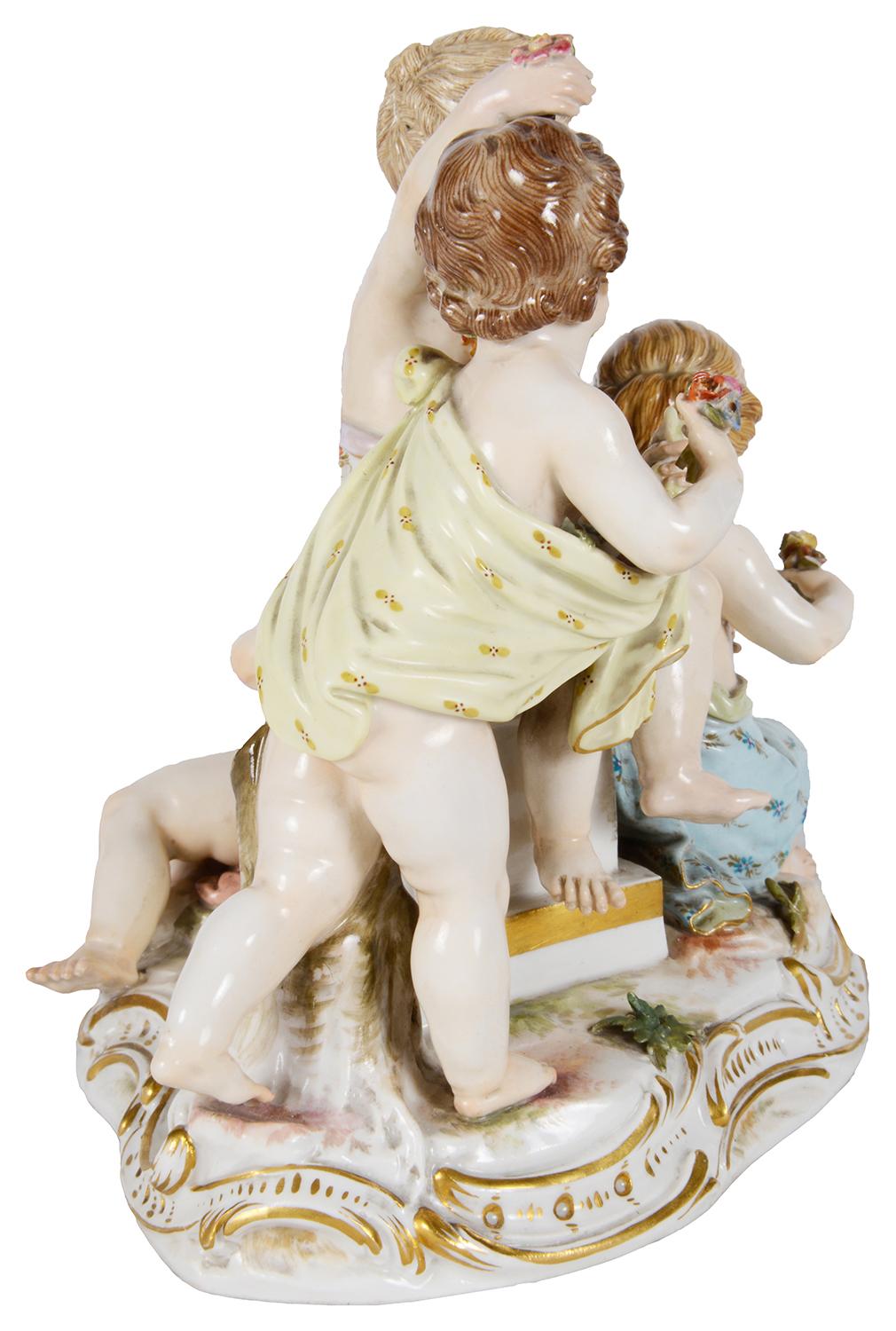 Hand-Painted 19th Century Meissen Group Representing Spring For Sale