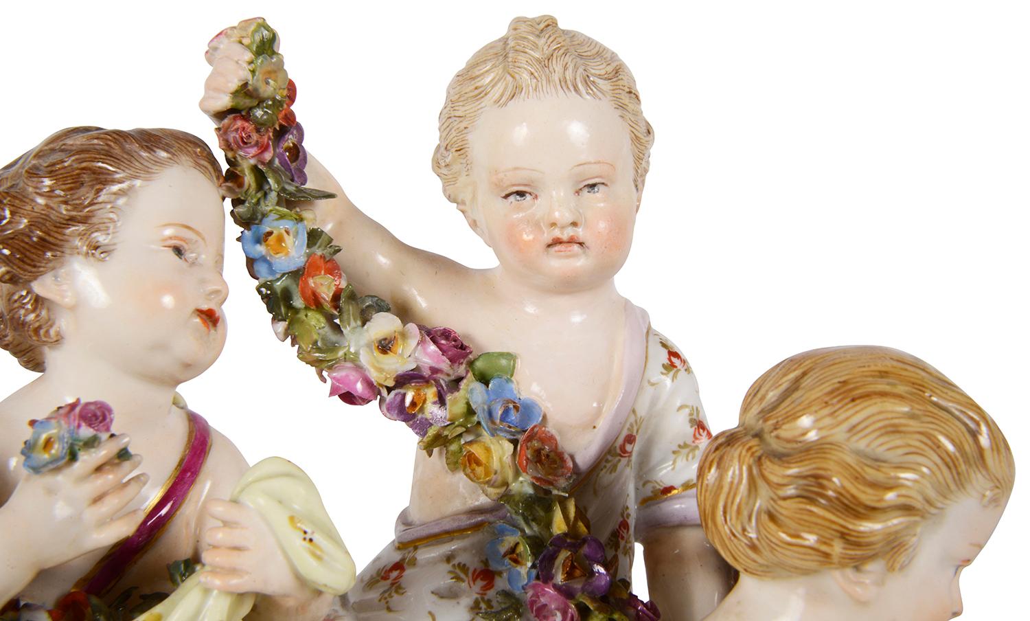 Porcelain 19th Century Meissen Group Representing Spring For Sale