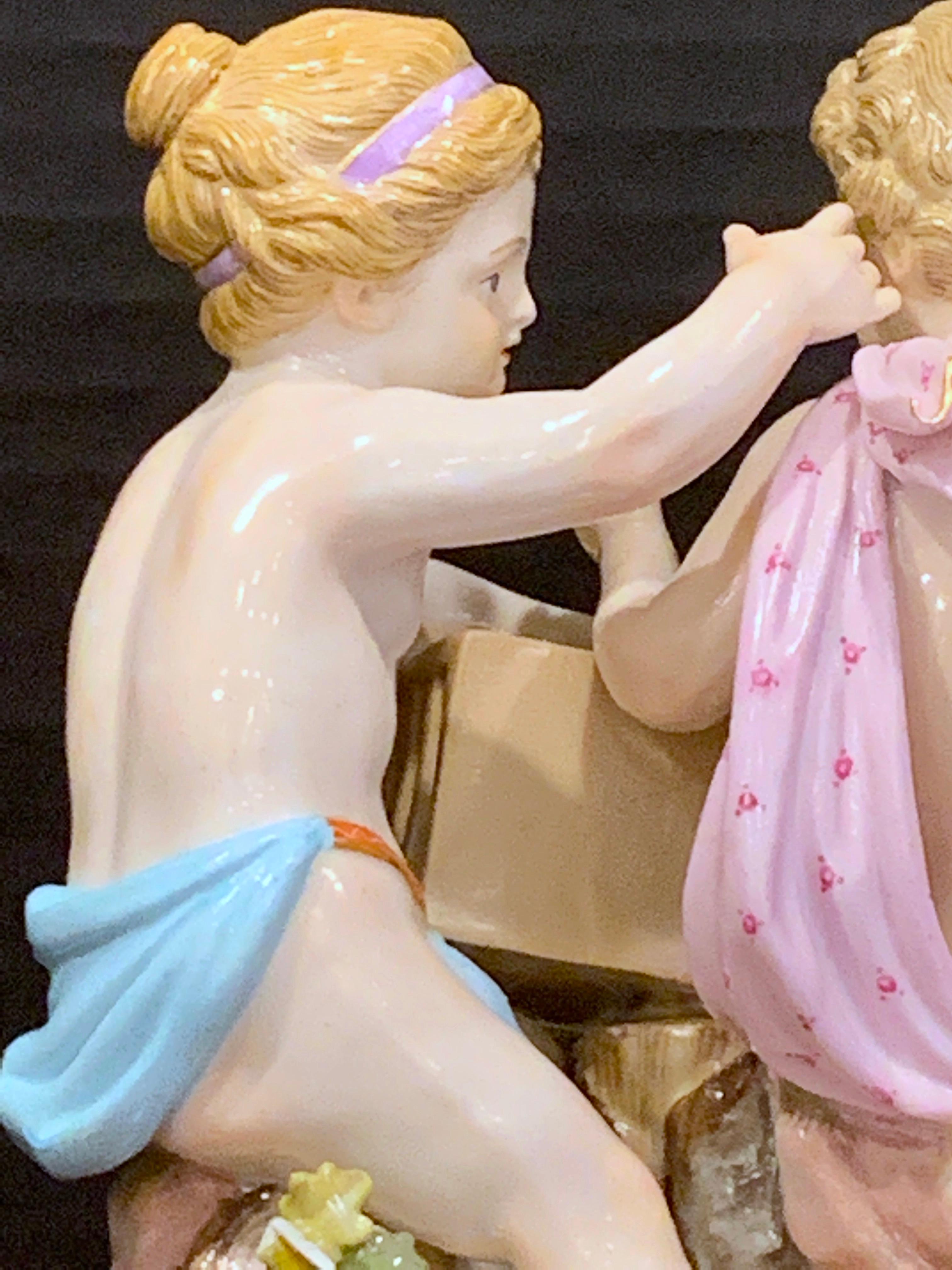 19th Century Meissen Grouping of Two Boys with Rooster and Cage For Sale 2