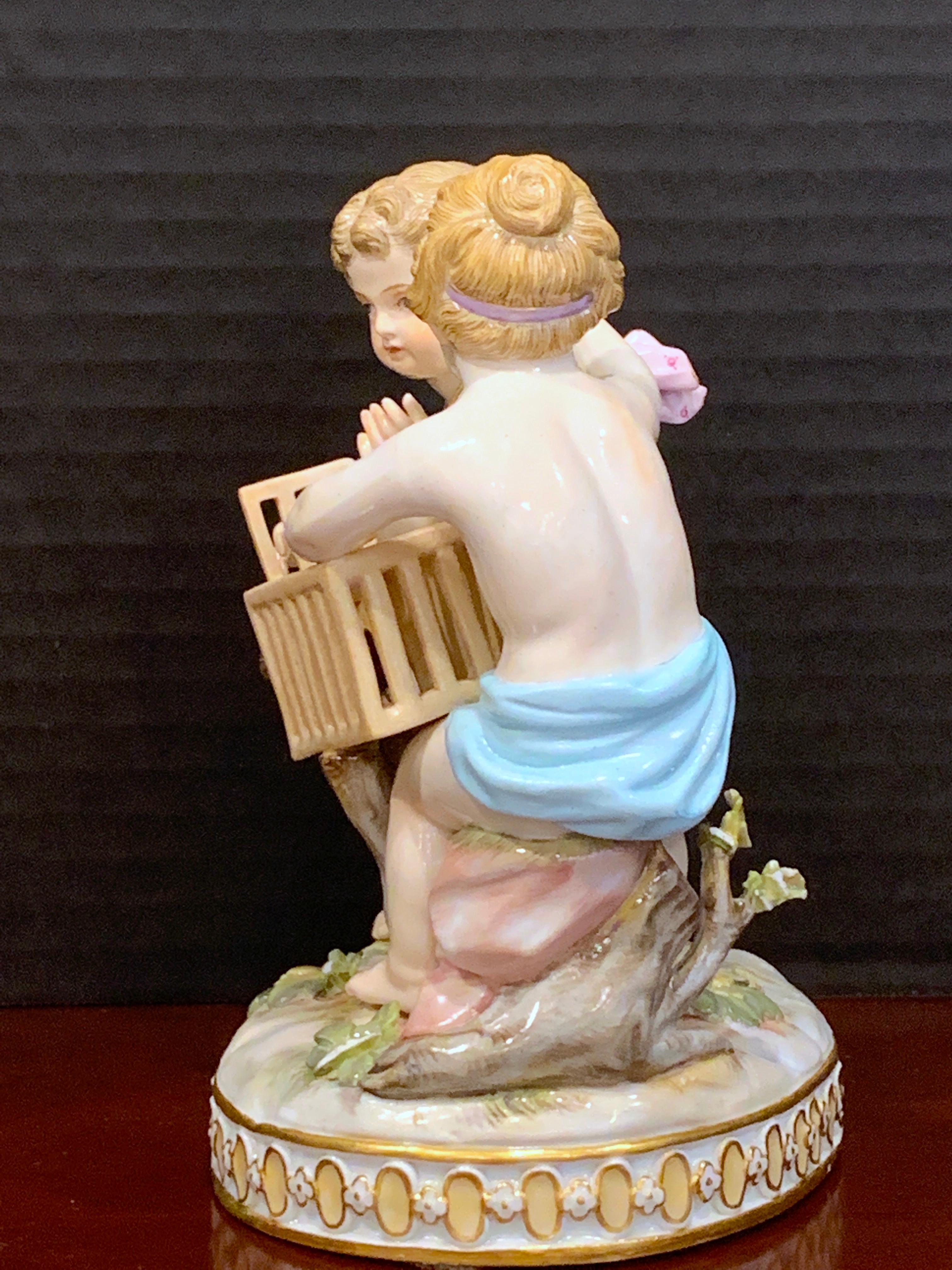 19th Century Meissen Grouping of Two Boys with Rooster and Cage For Sale 3