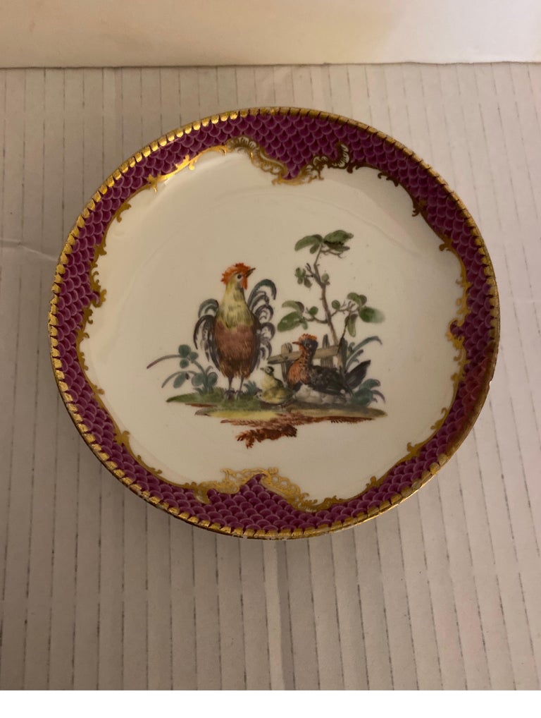 Hand-Painted 19th Century Meissen Hand Painted Cup and Saucer For Sale