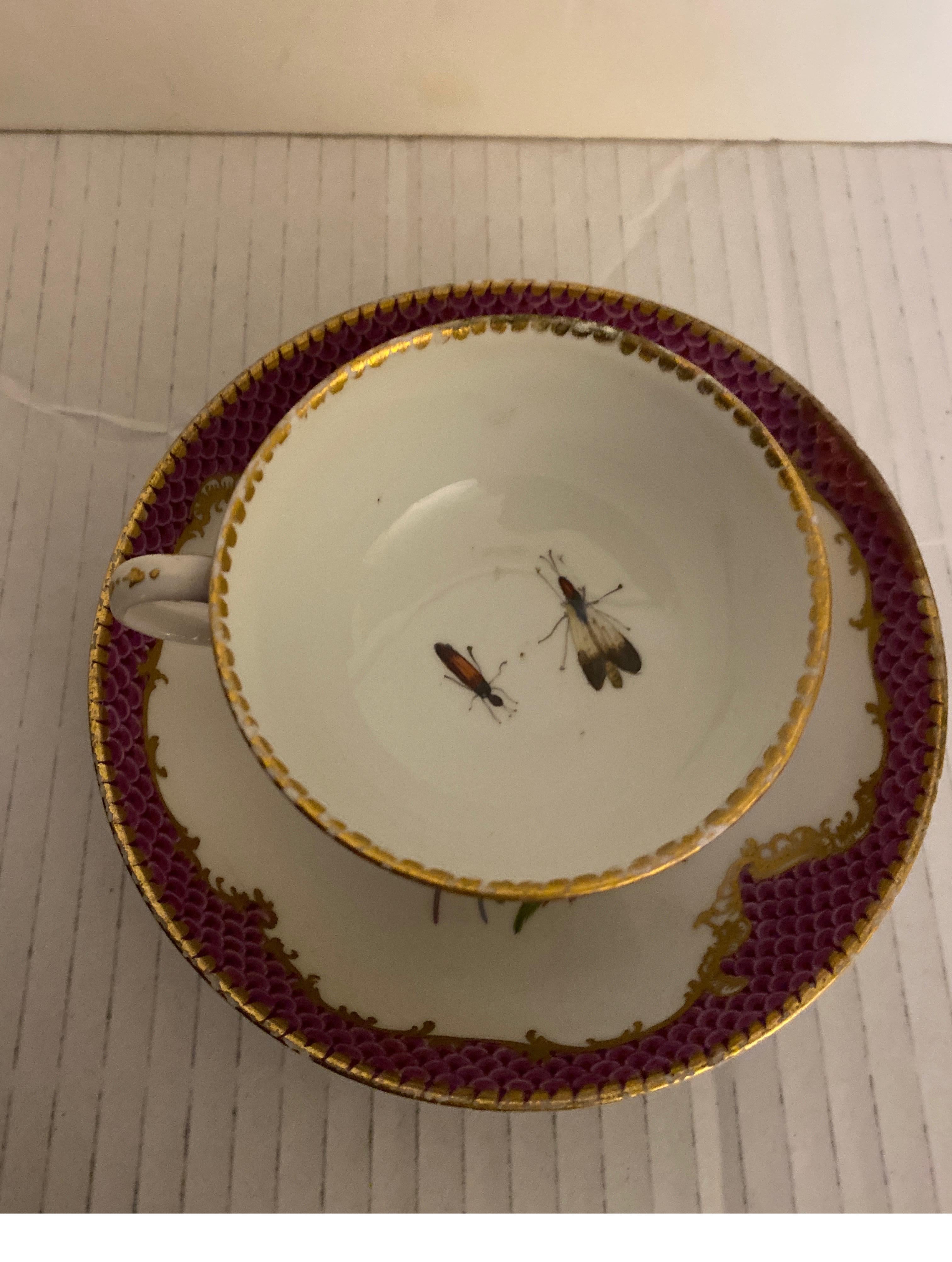 19th Century Meissen Hand Painted Cup and Saucer In Good Condition For Sale In Lambertville, NJ
