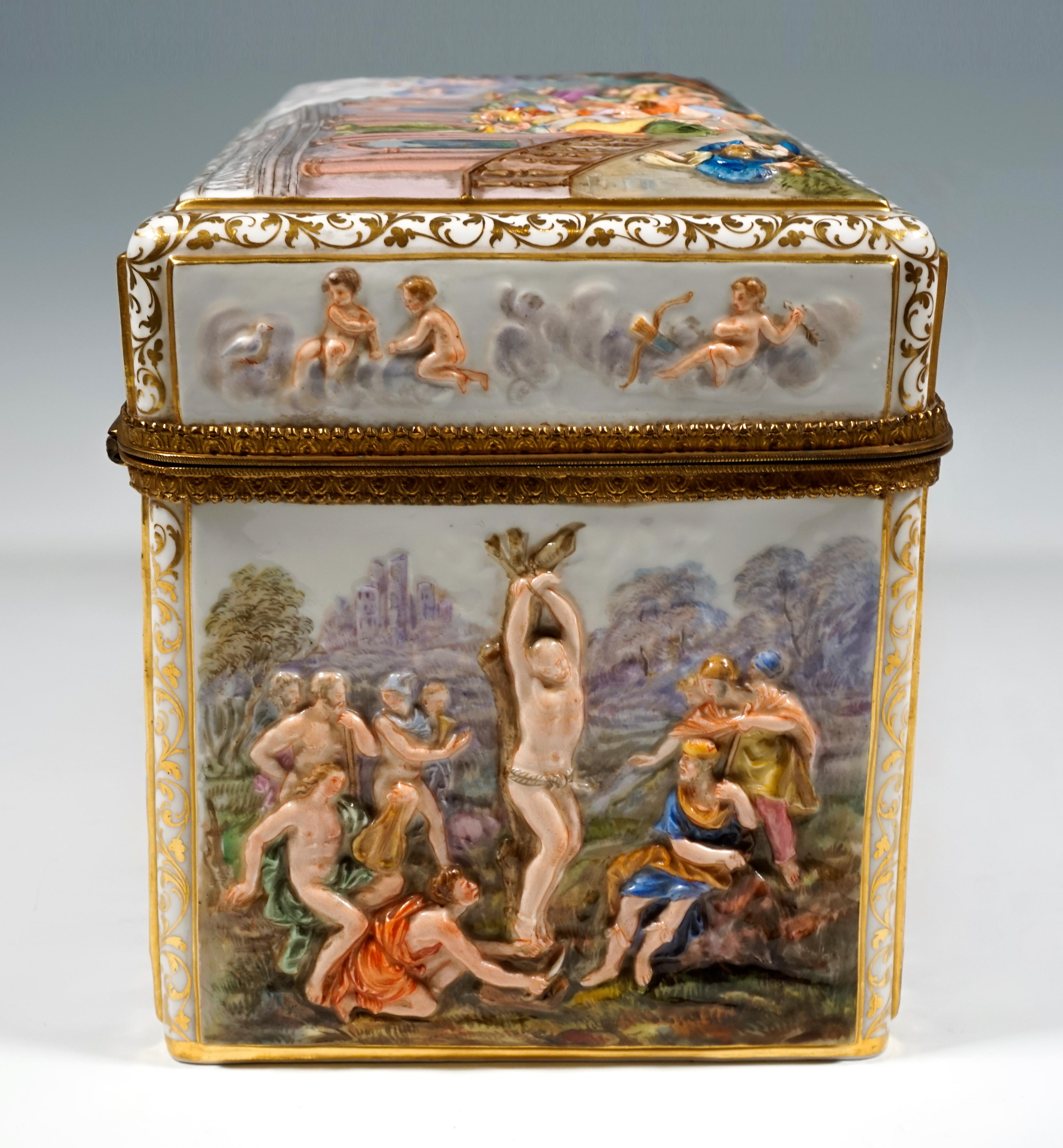 19th Century Meissen Jewelry Box With Colored Greek Mythology Reliefs 1