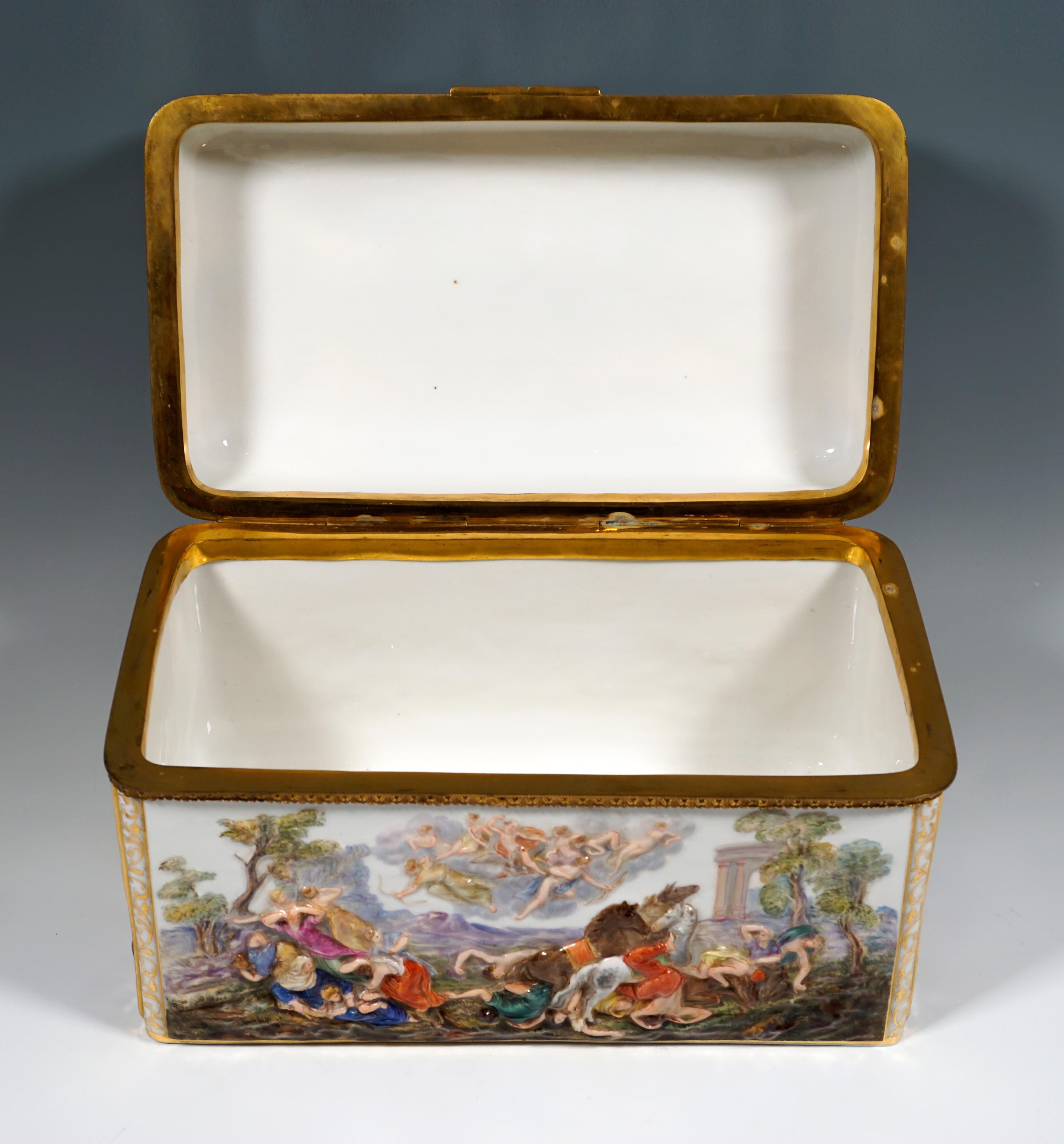 Rococo 19th Century Meissen Jewelry Box With Colored Greek Mythology Reliefs