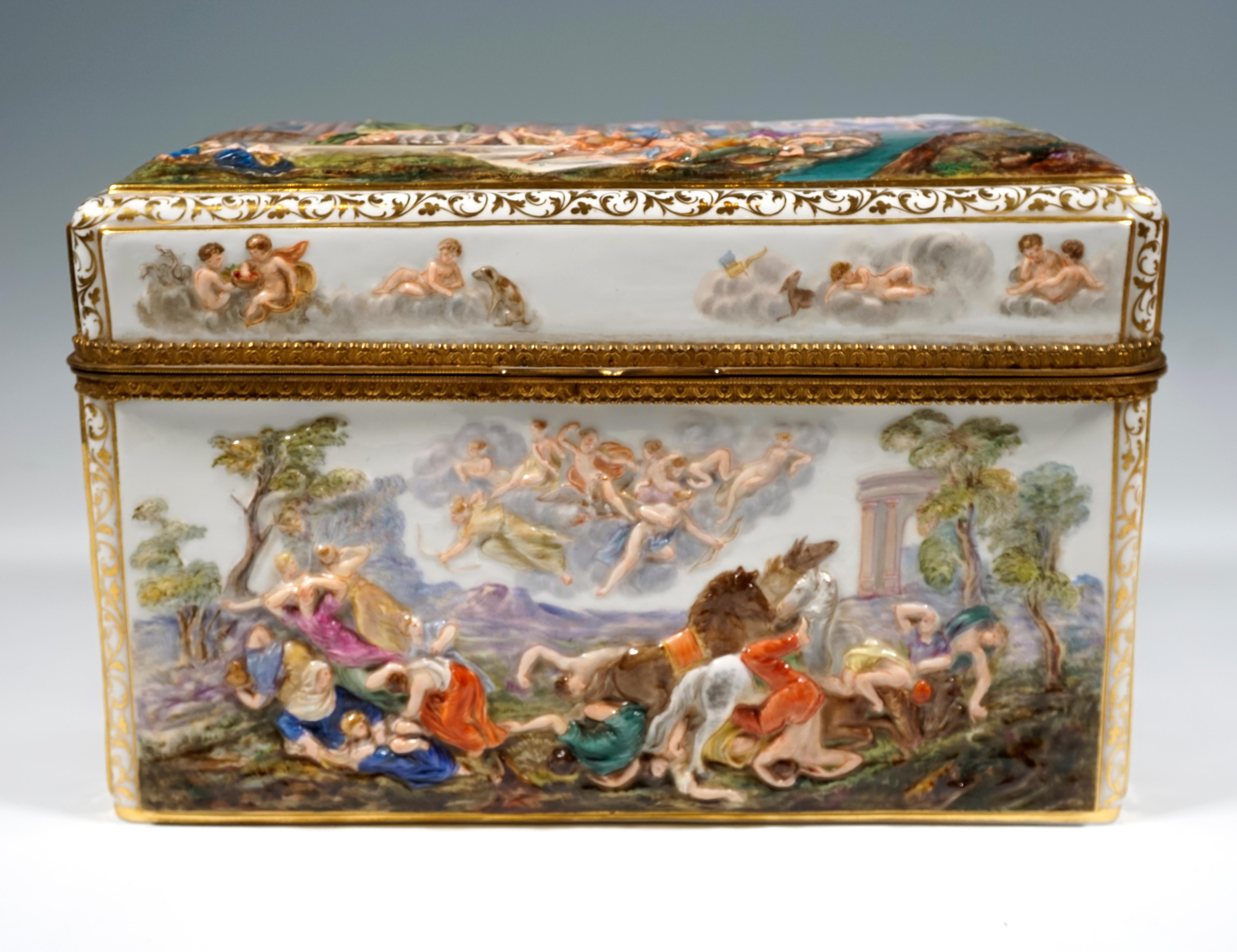 Hand-Crafted 19th Century Meissen Jewelry Box With Colored Greek Mythology Reliefs