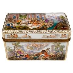 boîte à bijoux Meissen du 19e siècle avec reliefs colorés de la mythologie grecque