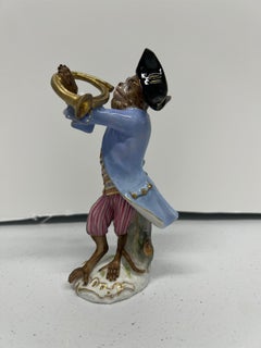 19th Century Meissen Monkey Band French Horn Player Member Figurine
