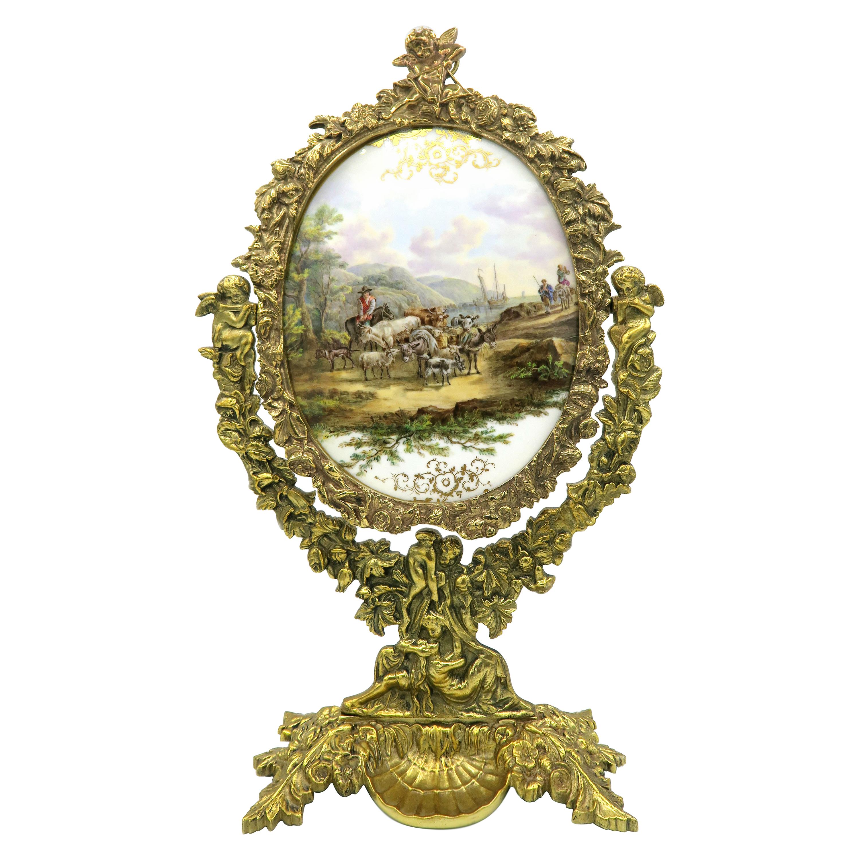 Peinture de Meissen du 19ème siècle avec "animal, - peinture de paysage et personnage"