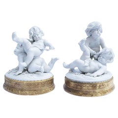 19th Century Meissen Pair of Playing Putti in White Biscuit