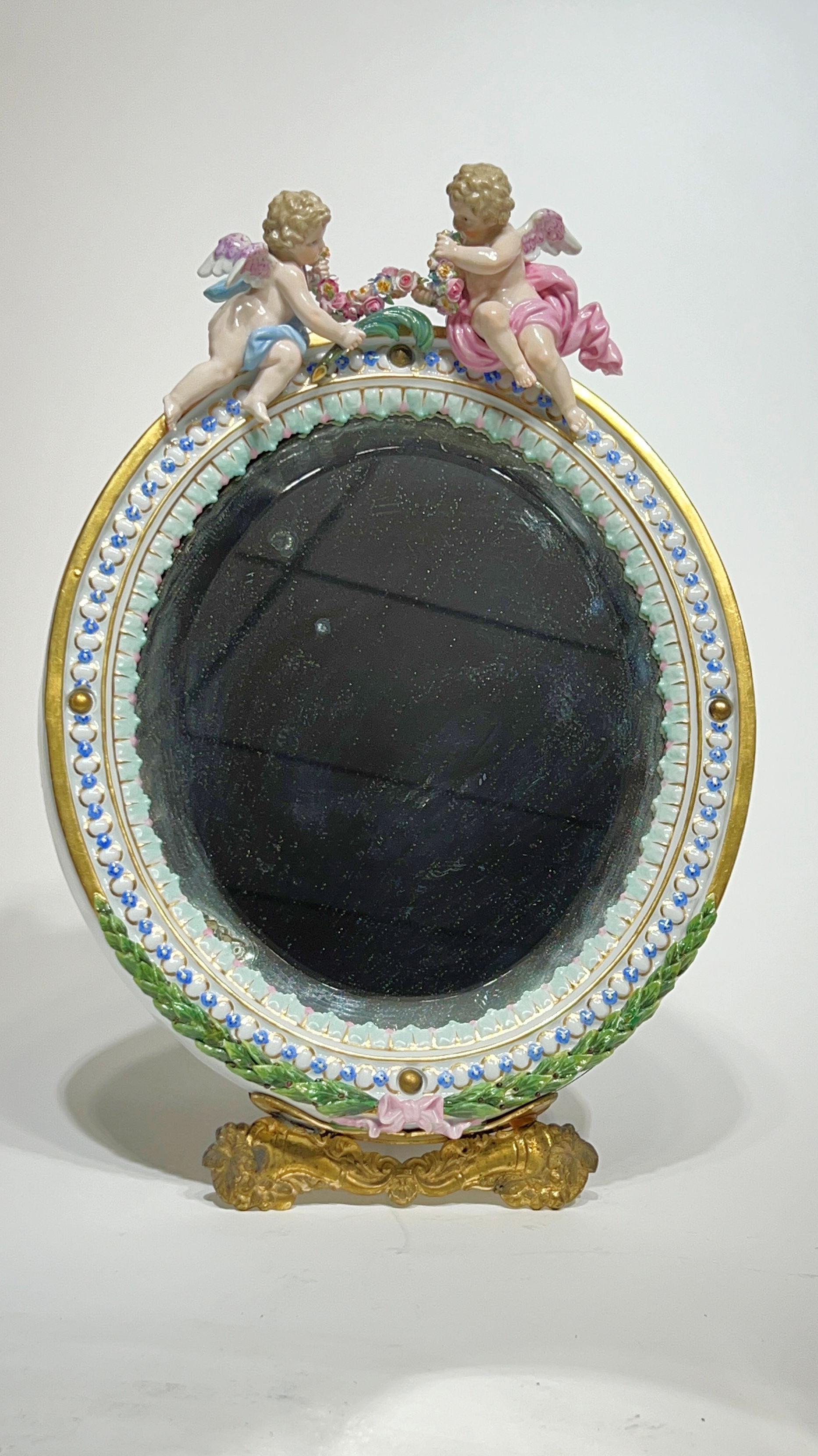 Louis XV 19th Century Meissen Porcelain Boudoir Mirror