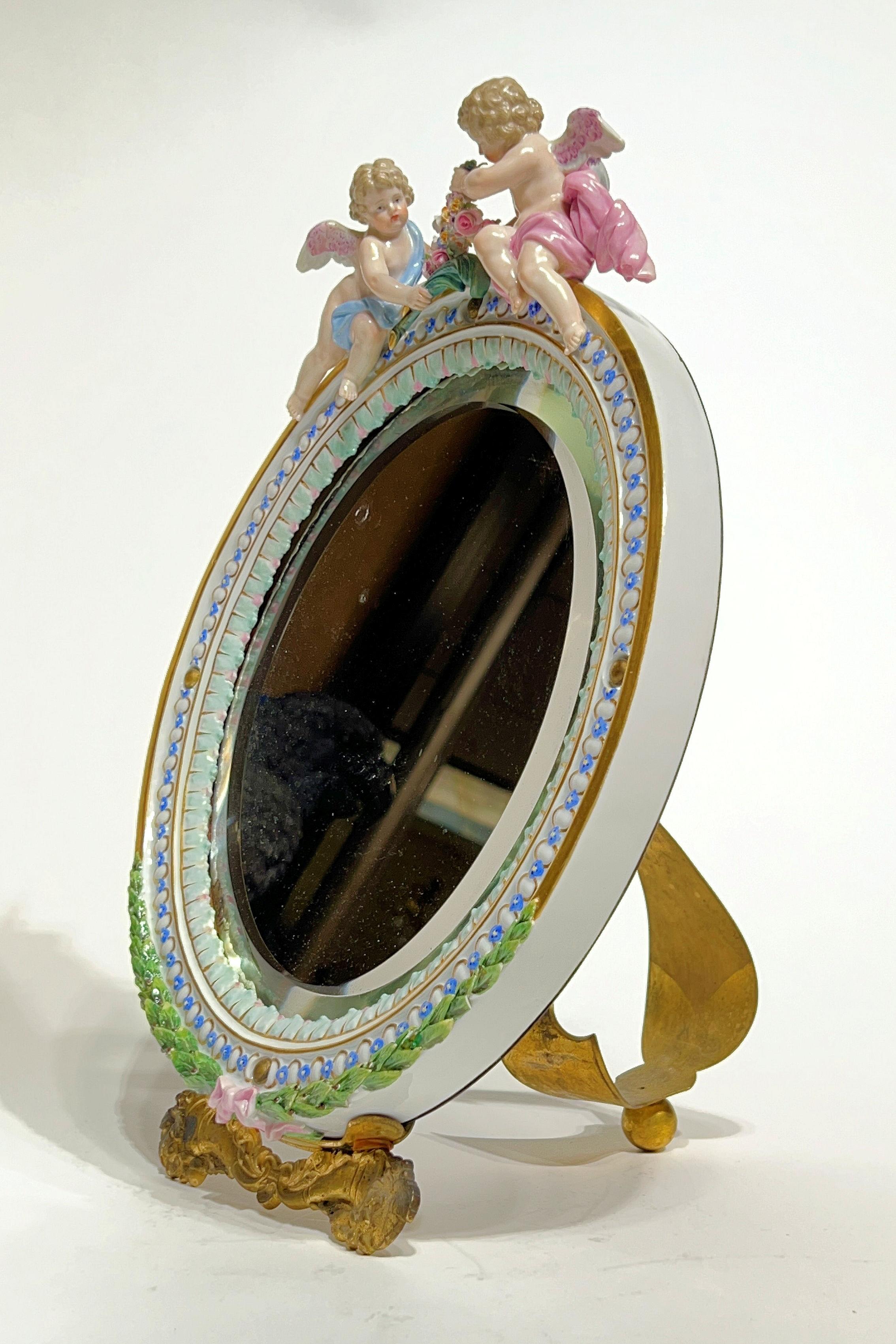 German 19th Century Meissen Porcelain Boudoir Mirror