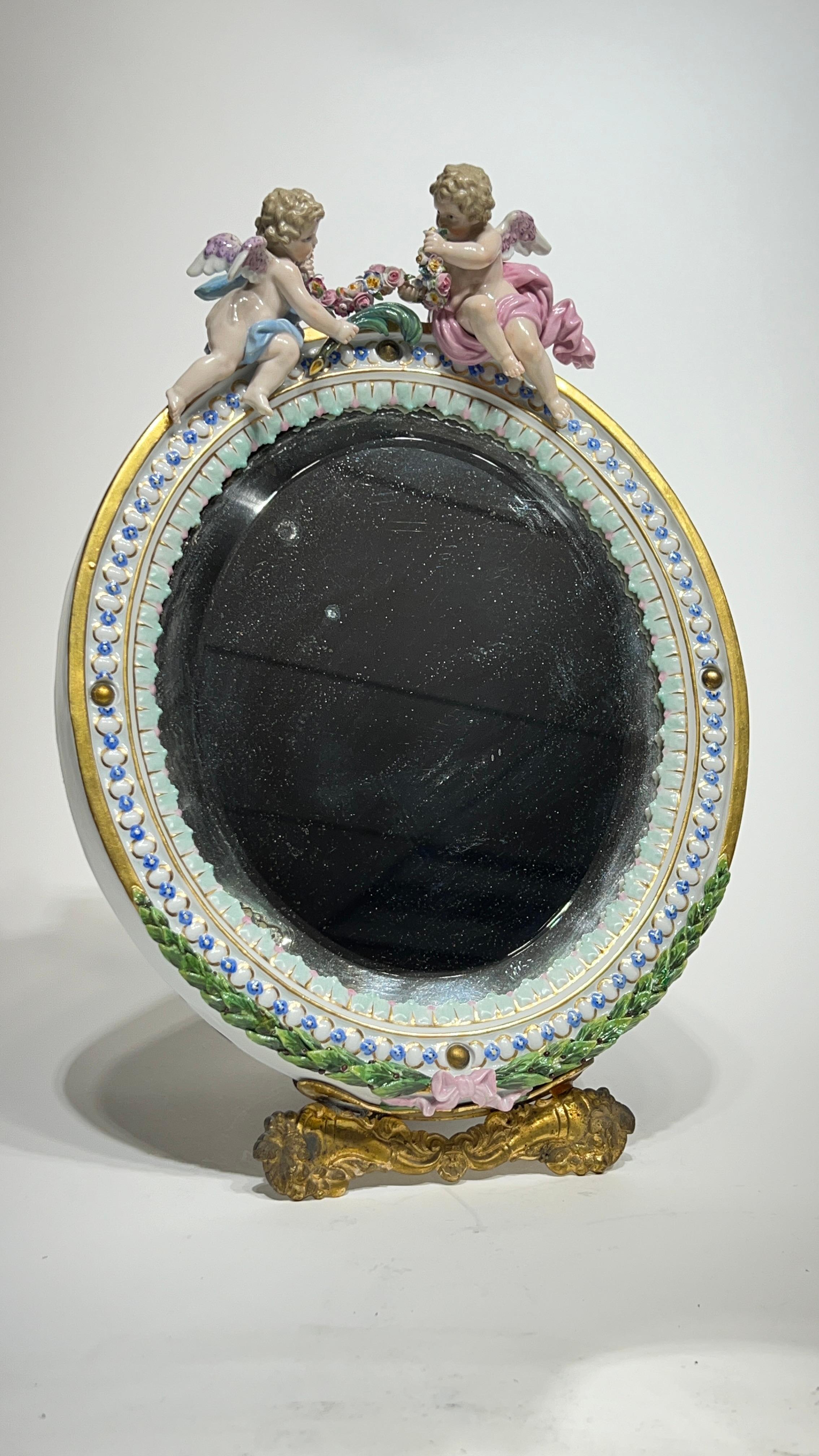 Gilt 19th Century Meissen Porcelain Boudoir Mirror