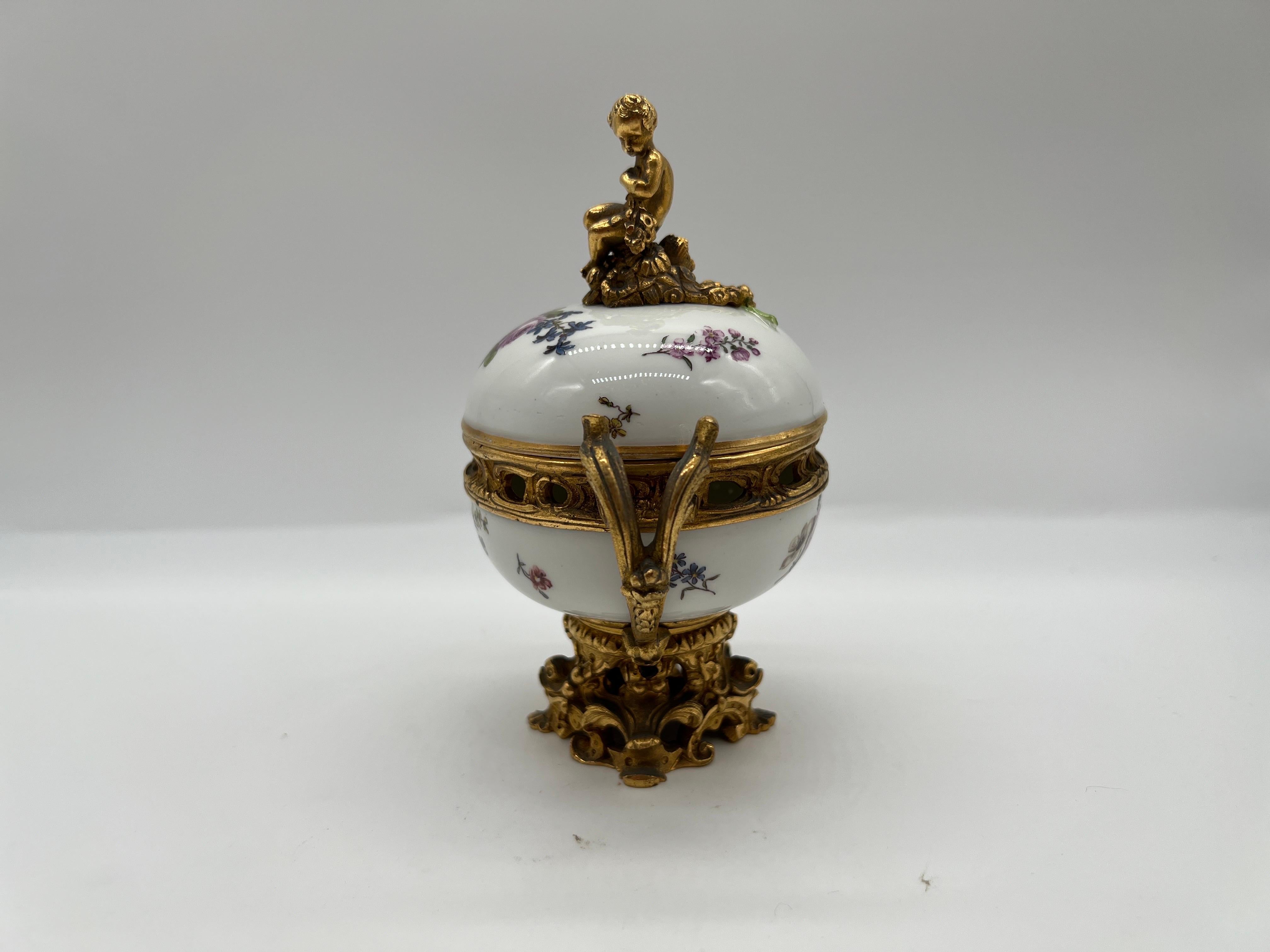 Rococo 19th Century Meissen Porcelain & Bronze Ormolu Mounted Potpourri Urns