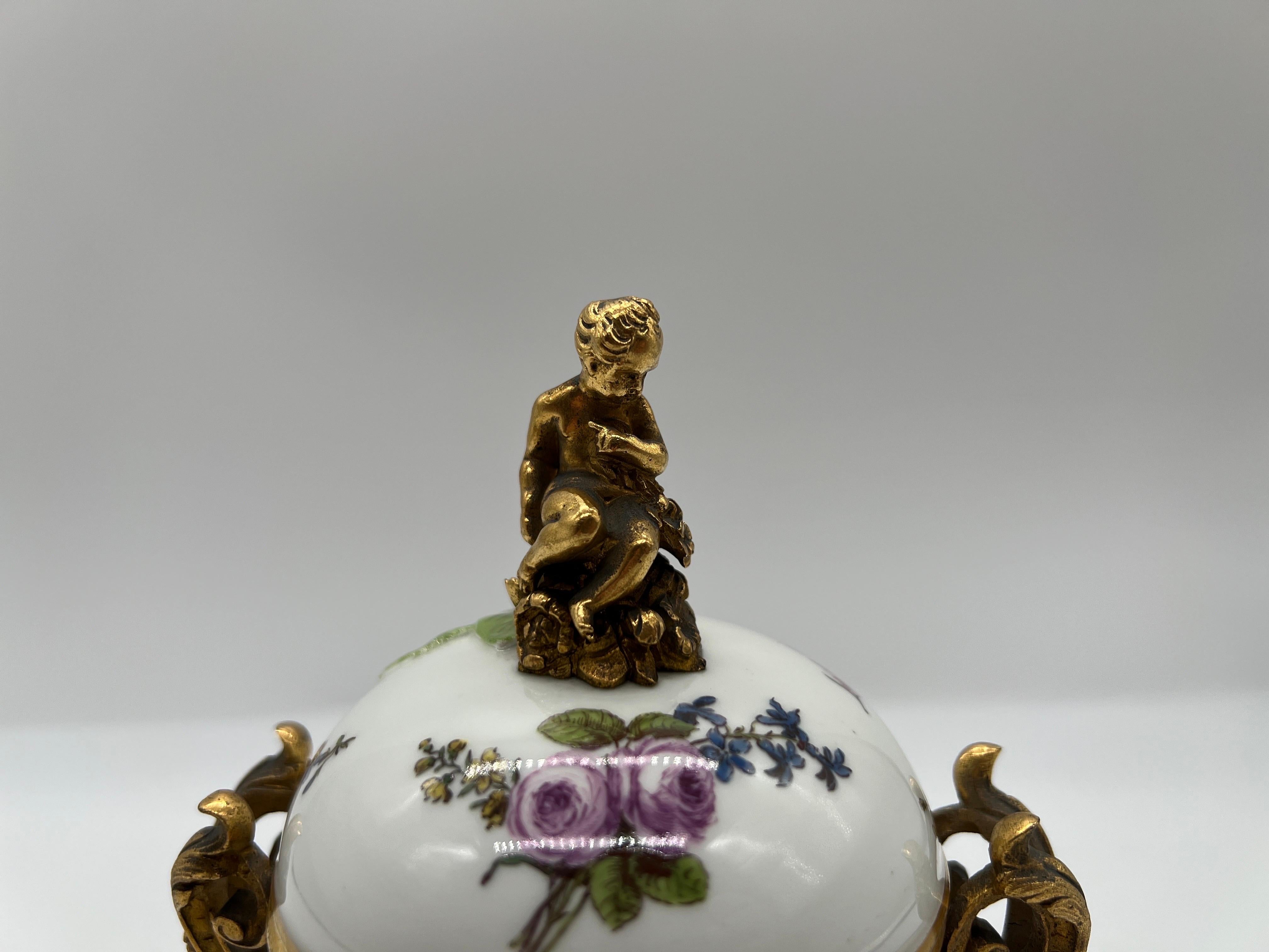 German 19th Century Meissen Porcelain & Bronze Ormolu Mounted Potpourri Urns
