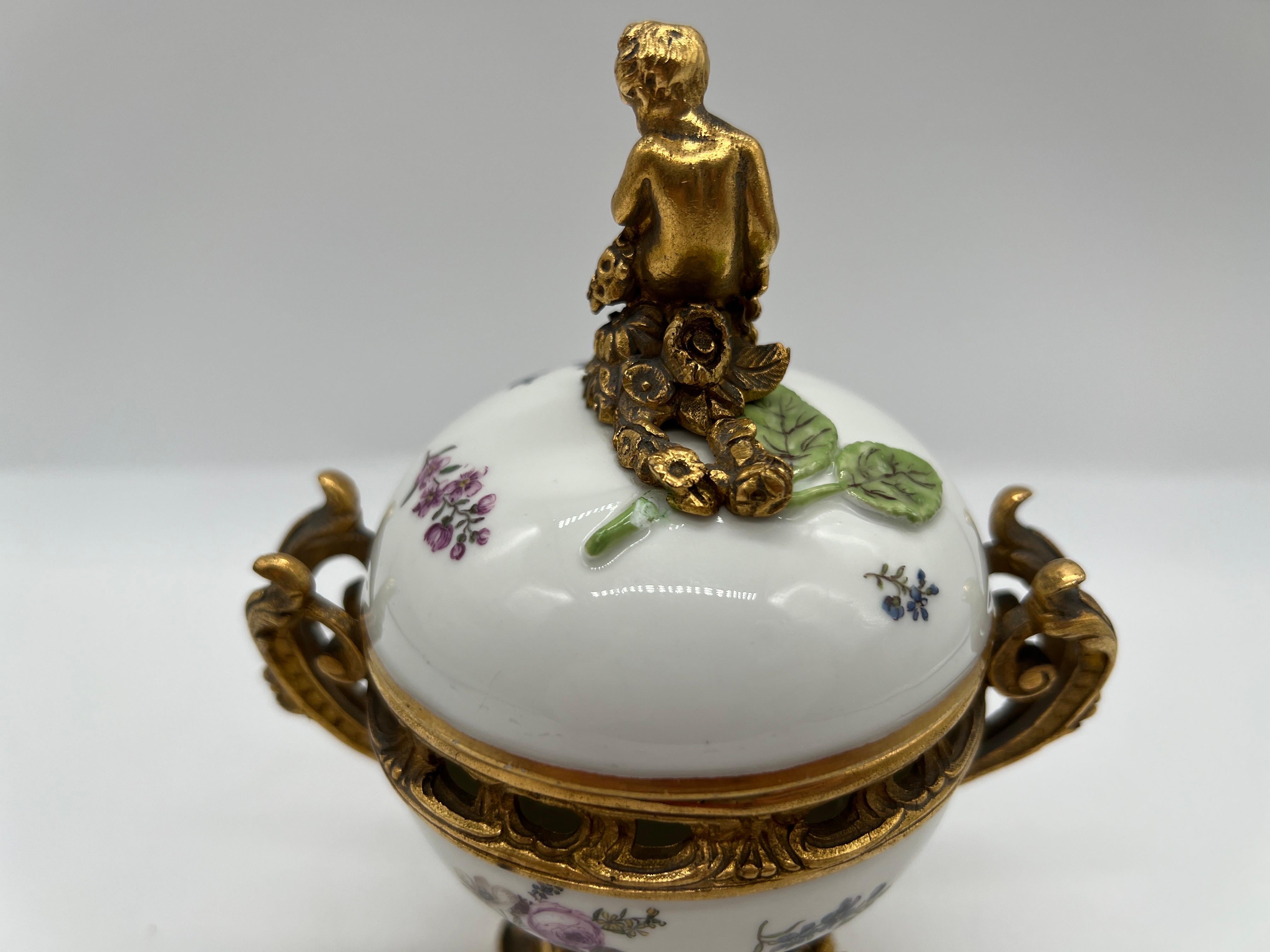 19th Century Meissen Porcelain & Bronze Ormolu Mounted Potpourri Urns In Good Condition In Atlanta, GA